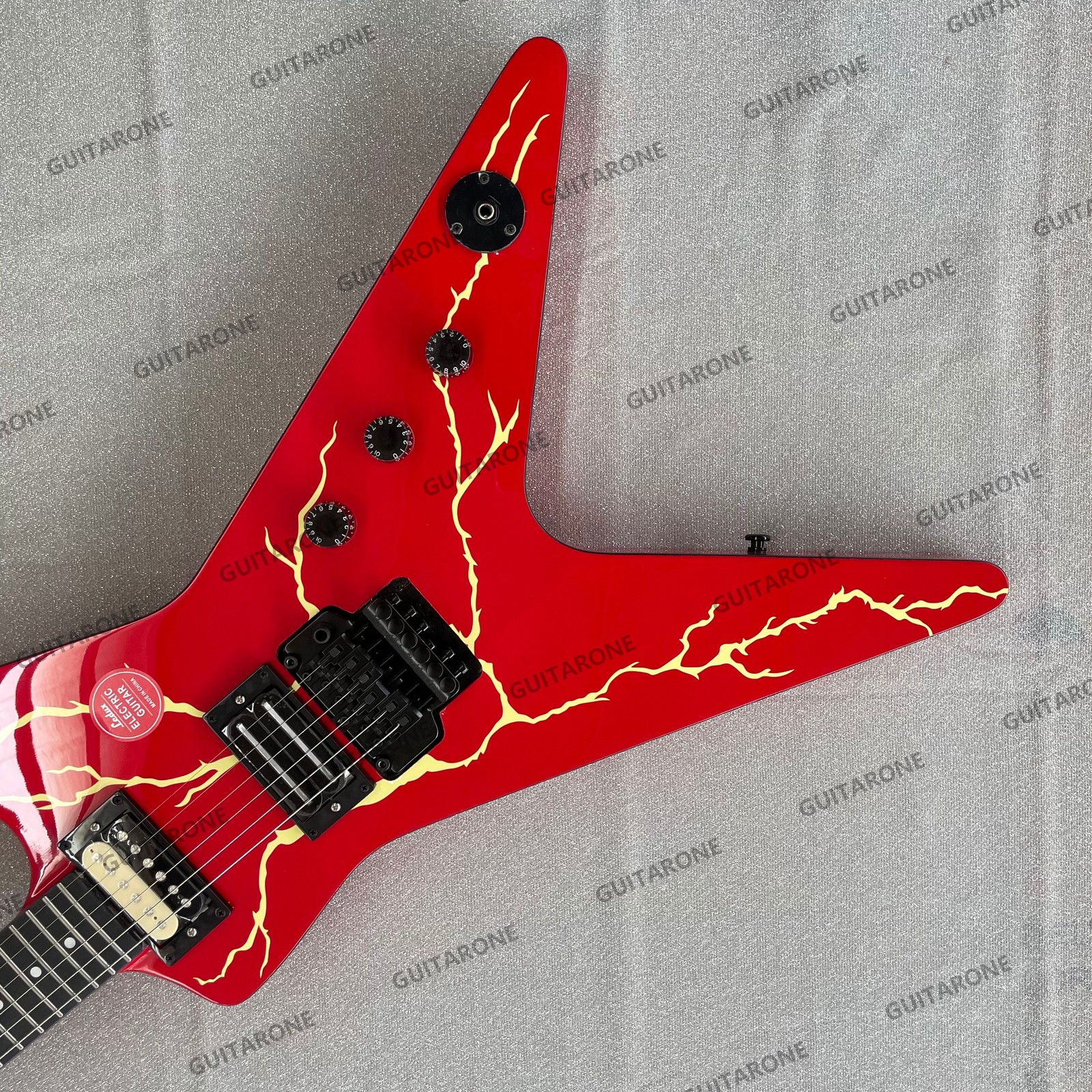 Solid Body Star Electric Guitar HH Pickups Lightning Pattern Red Gloss Fast Ship