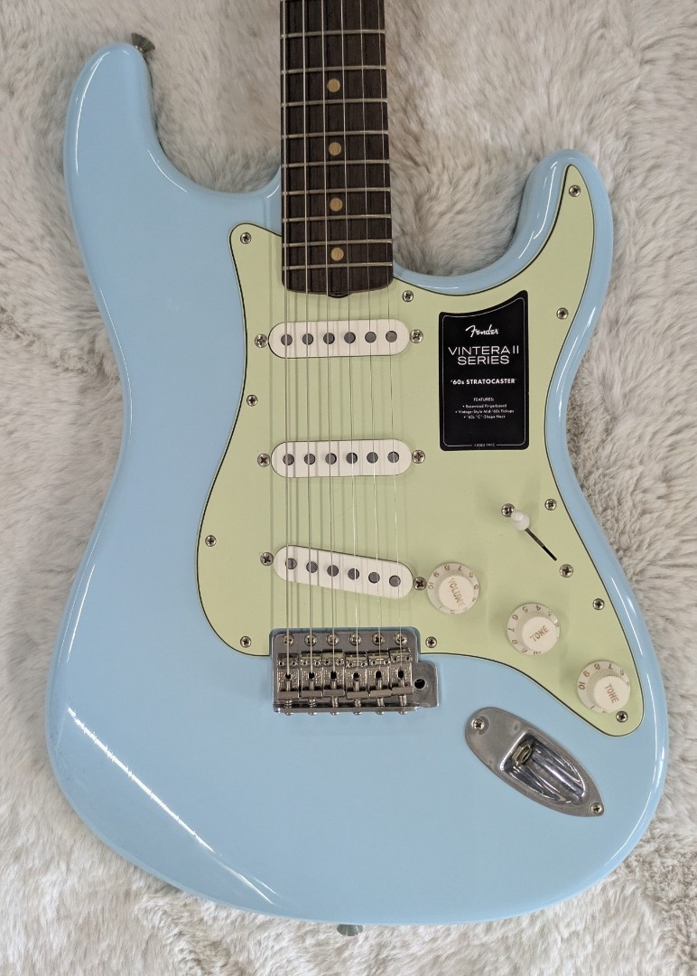 Fender Vintera II Road Worn ’60s Stratocaster Electric Guitar, Sonic Blue w/Case