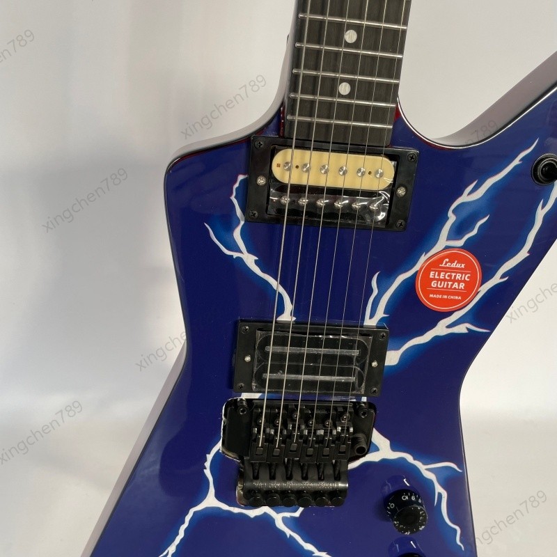 Solid Electric Guitar Blue Lightning Front Red Back Stainless Rounded fret Edge