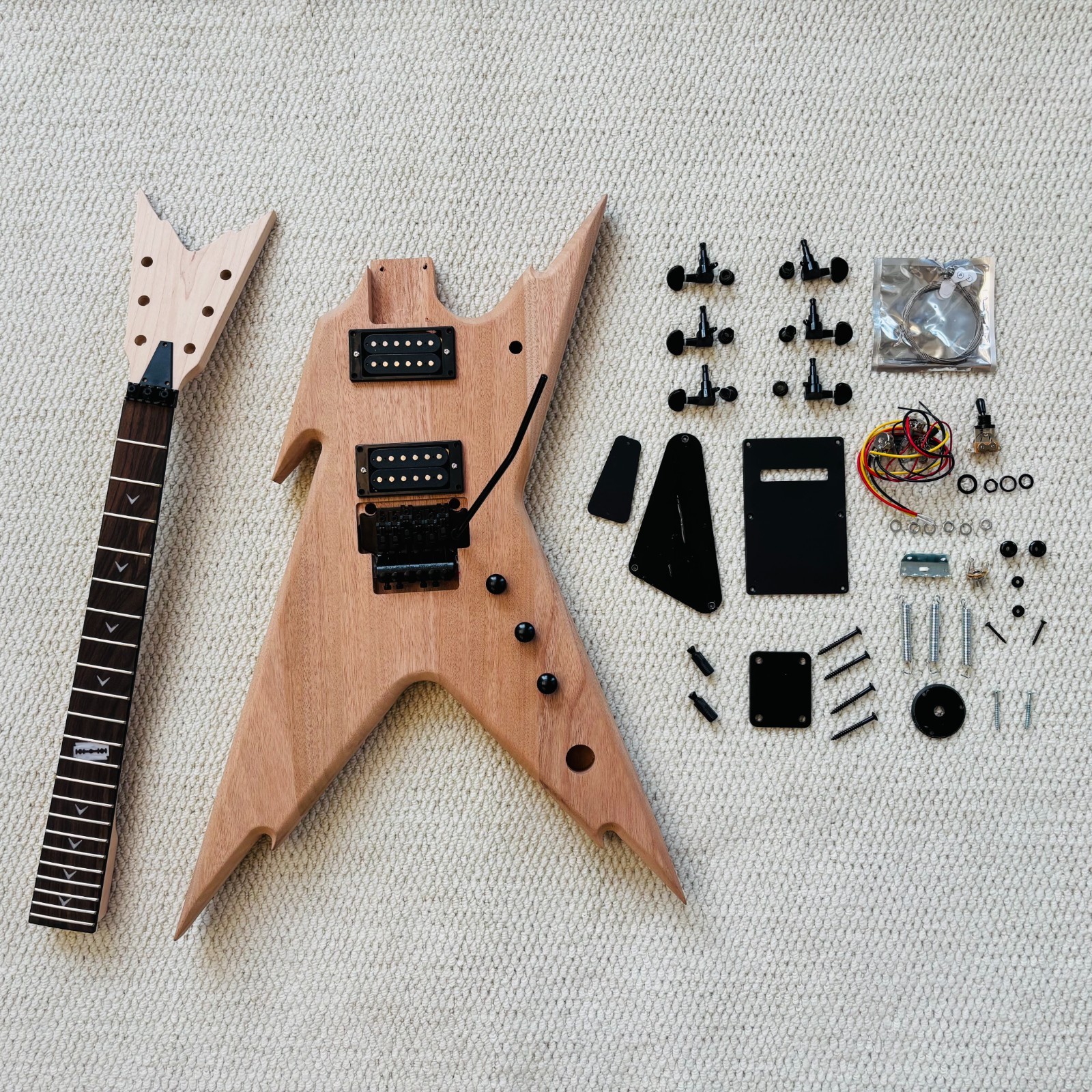 DIY Dean Electric Guitar Kit Mahogany BD Maple Neck Rosewood FB BK Part Tremolo