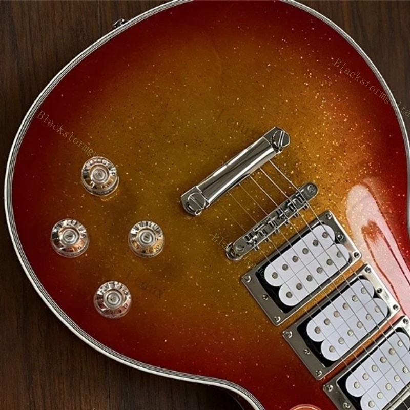 Solid Electric Guitar Stainless Fret Lightning Inlays Cherry Red Burst Sparkle