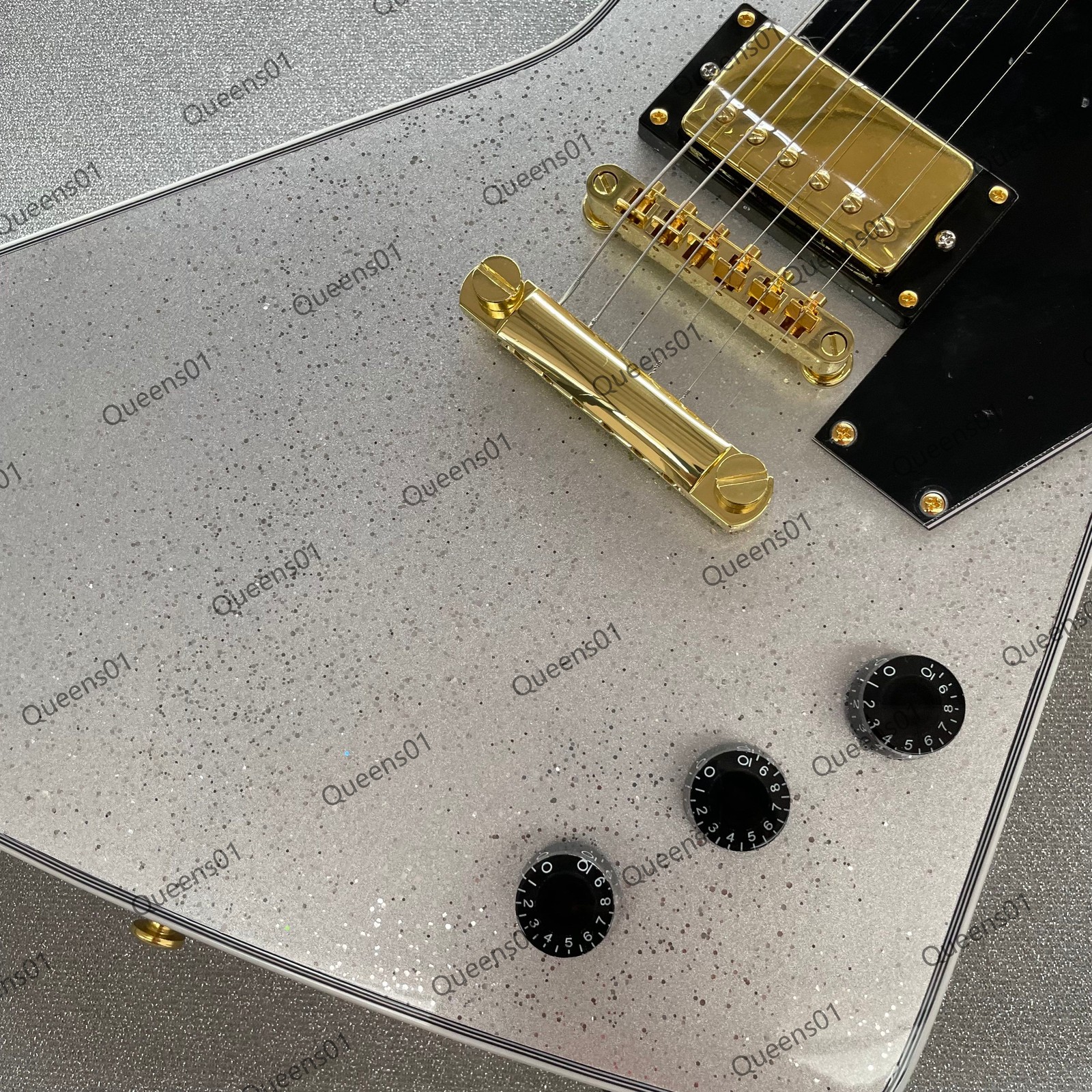 EX Style Electric Guitar Stainless Steel Rounded Frets Solid Body Silver Sparkle