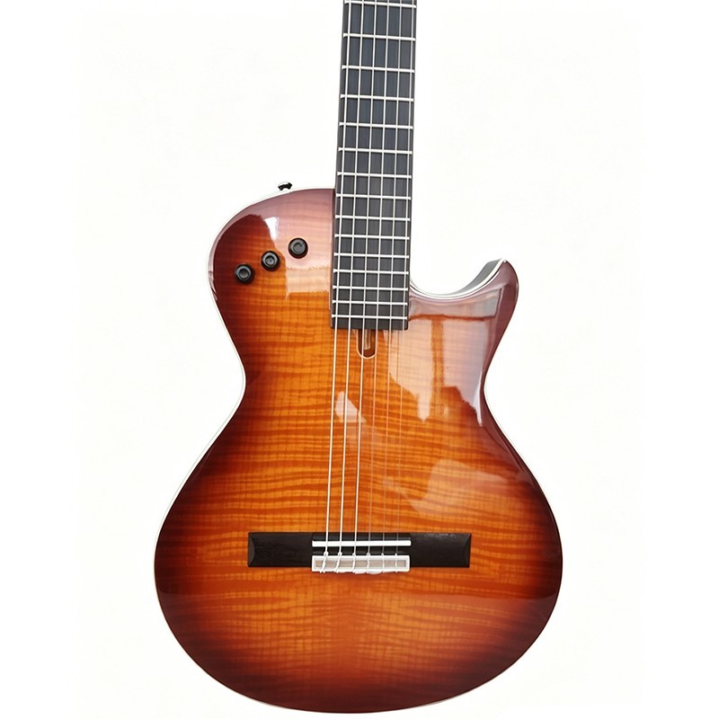 Tiger Veneer Gloss Body Silent Electric Classical Guitar Nylon Strings