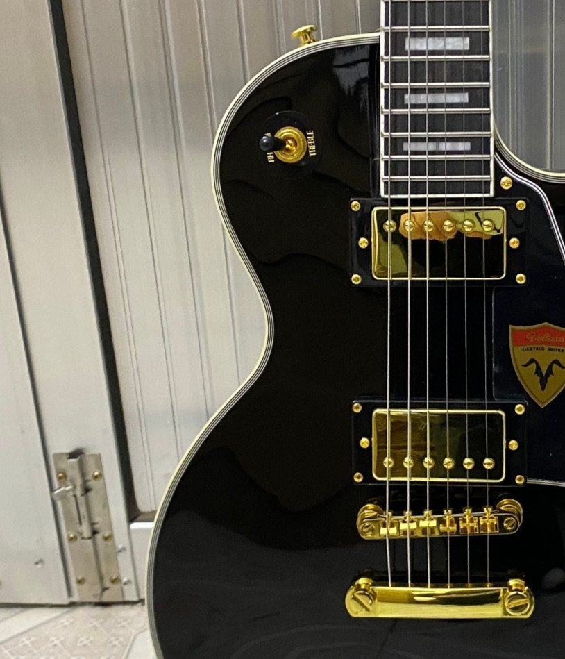 Best-selling, black electric guitar, gold hardware, mahogany body, fast shipping