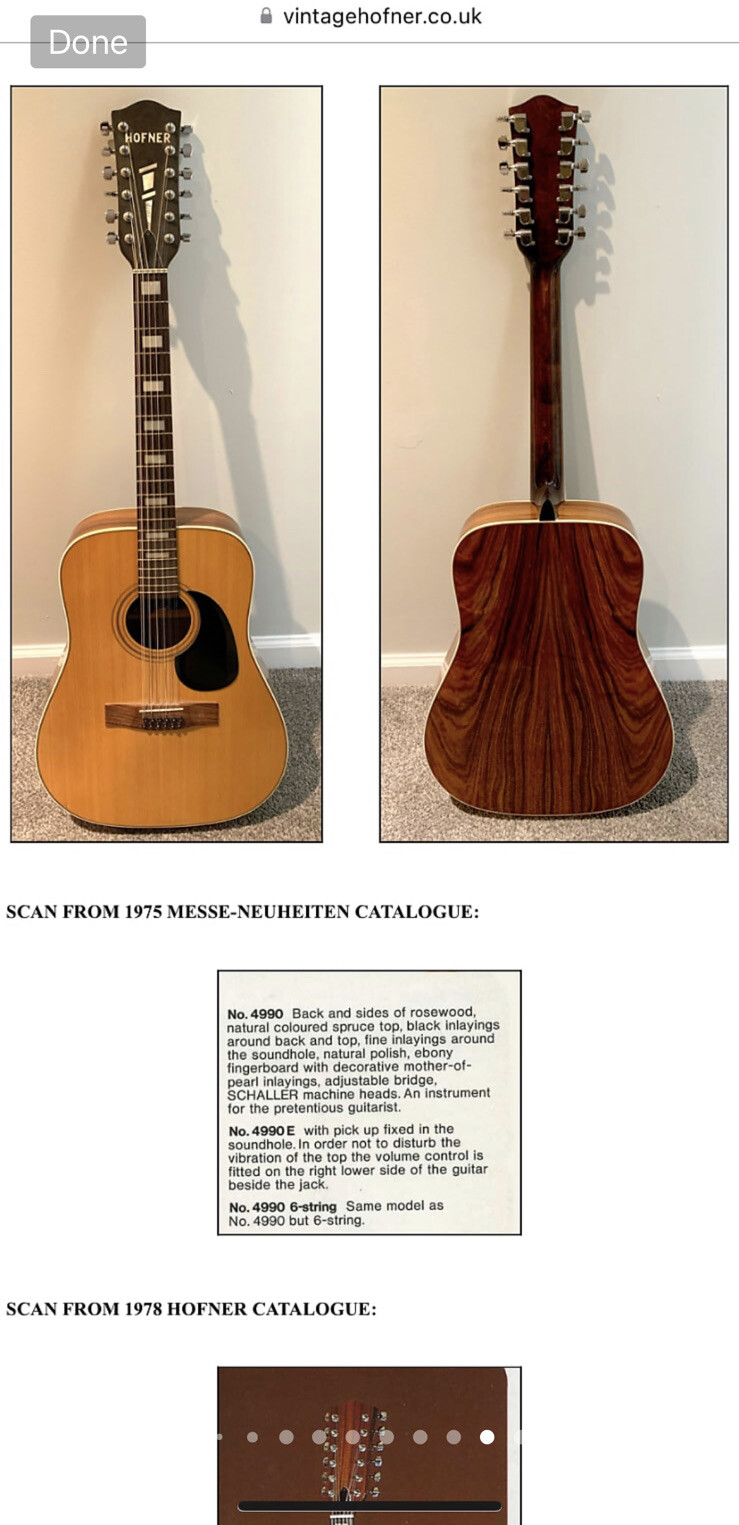 Vintage RARE Hofner 4990-12 1975 Natural Acoustic Made in Germany