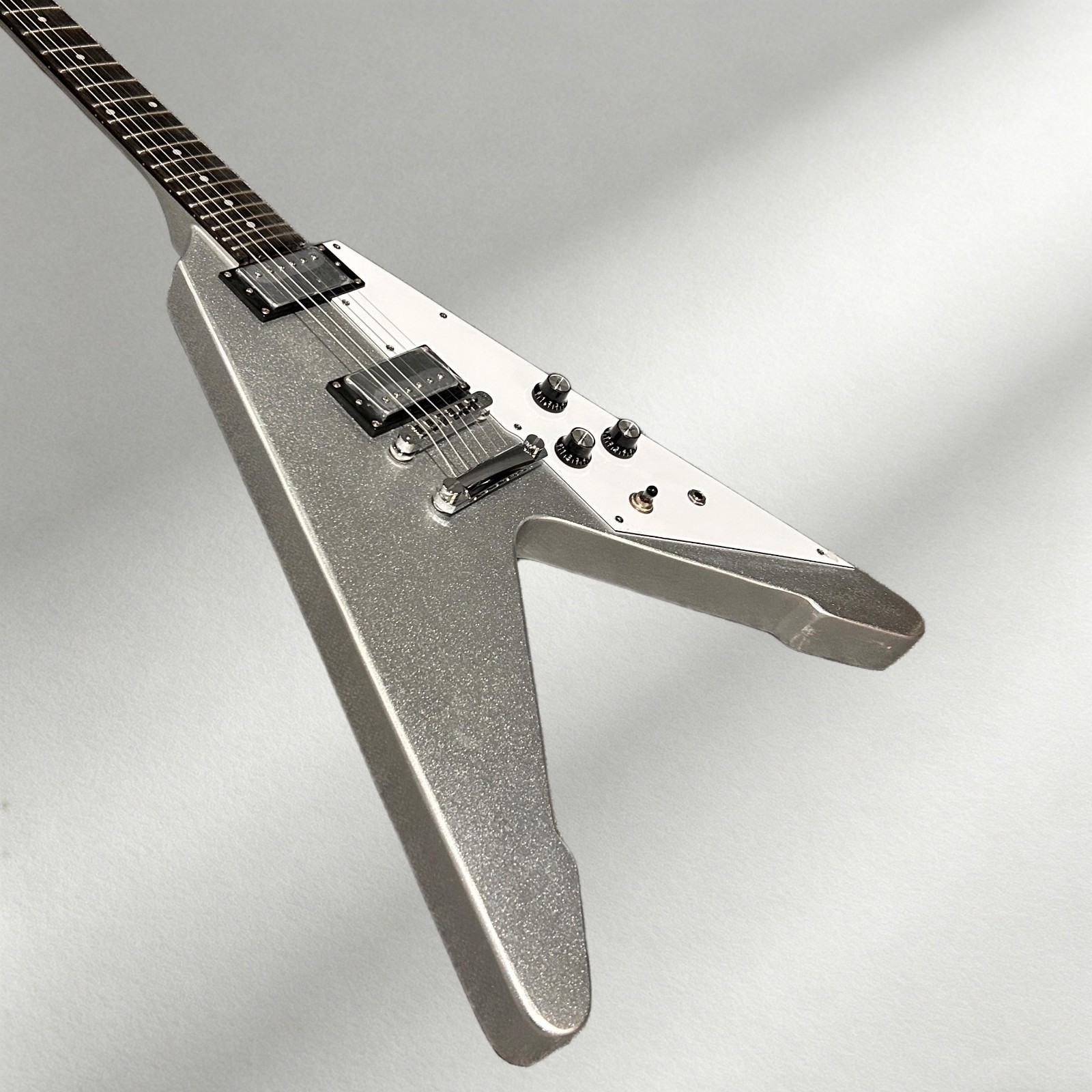 Gleeson Fly-V Electric Guitar Metallic Silver Color Rosewood Fretboard