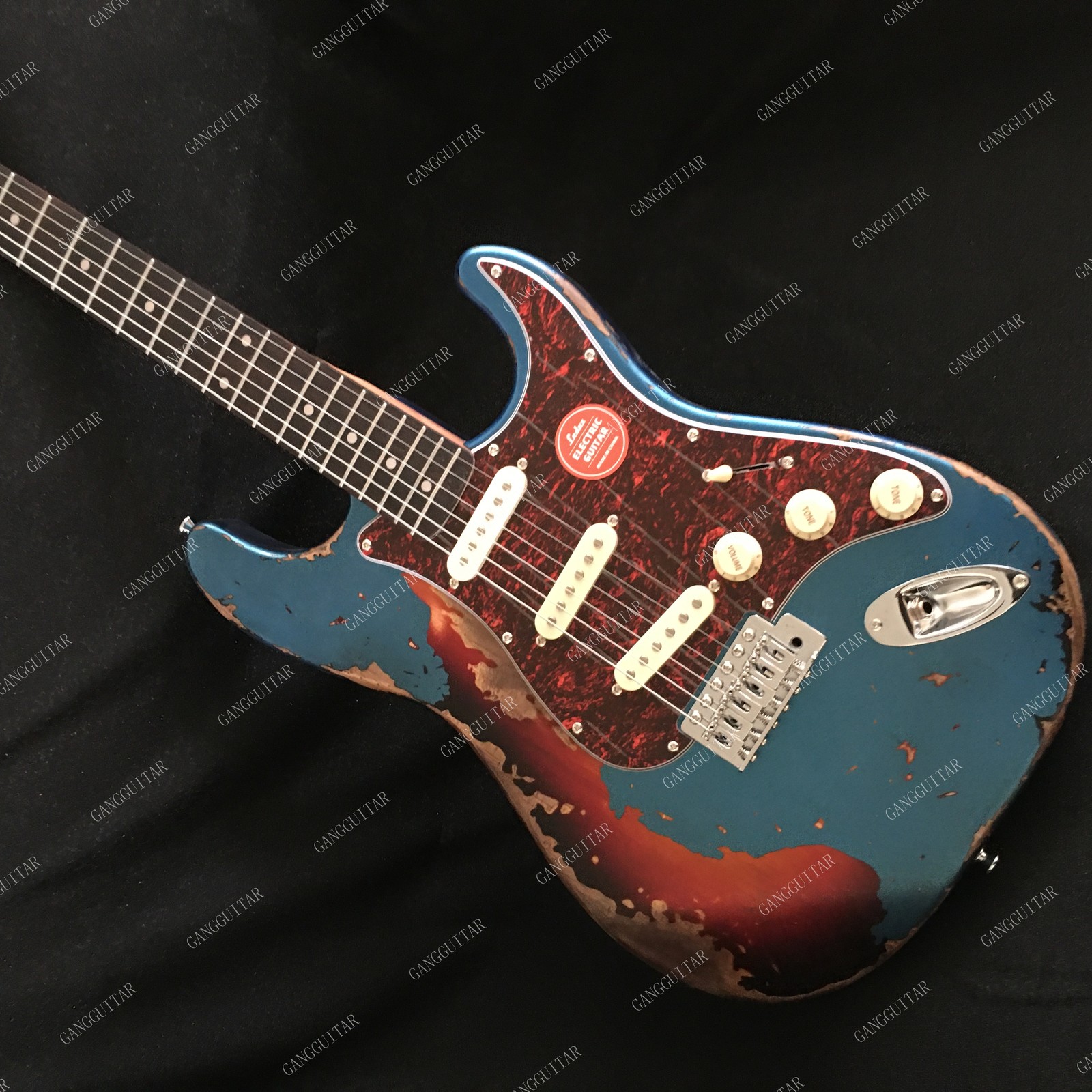 Vintage Aged STG Solid body Electric Guitar Stainless Steel Rounded Frets Blue