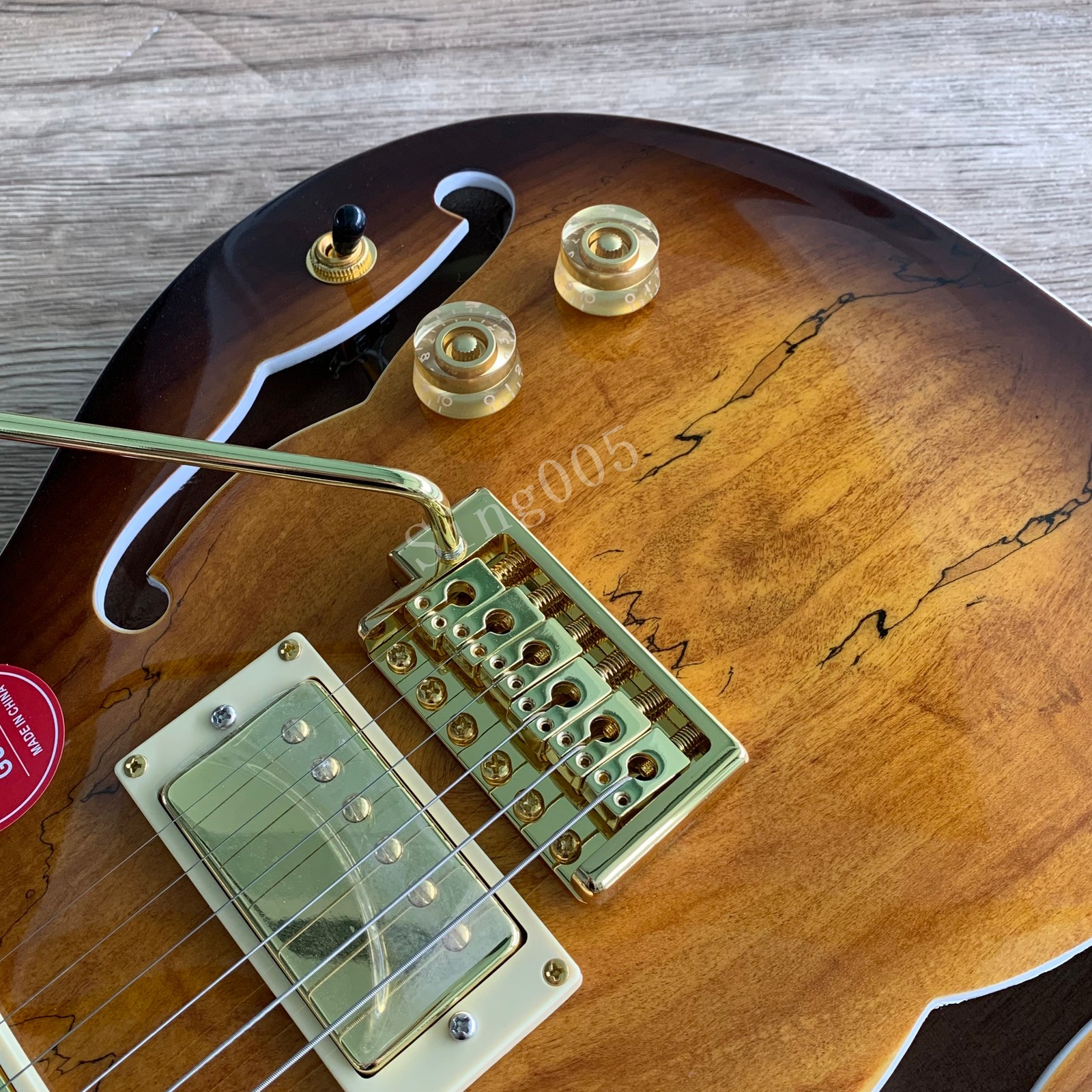 Semi-Hollow Electric Guitar Spalted Top FR Bridge Bird Inlay Bone Nut Tobacco