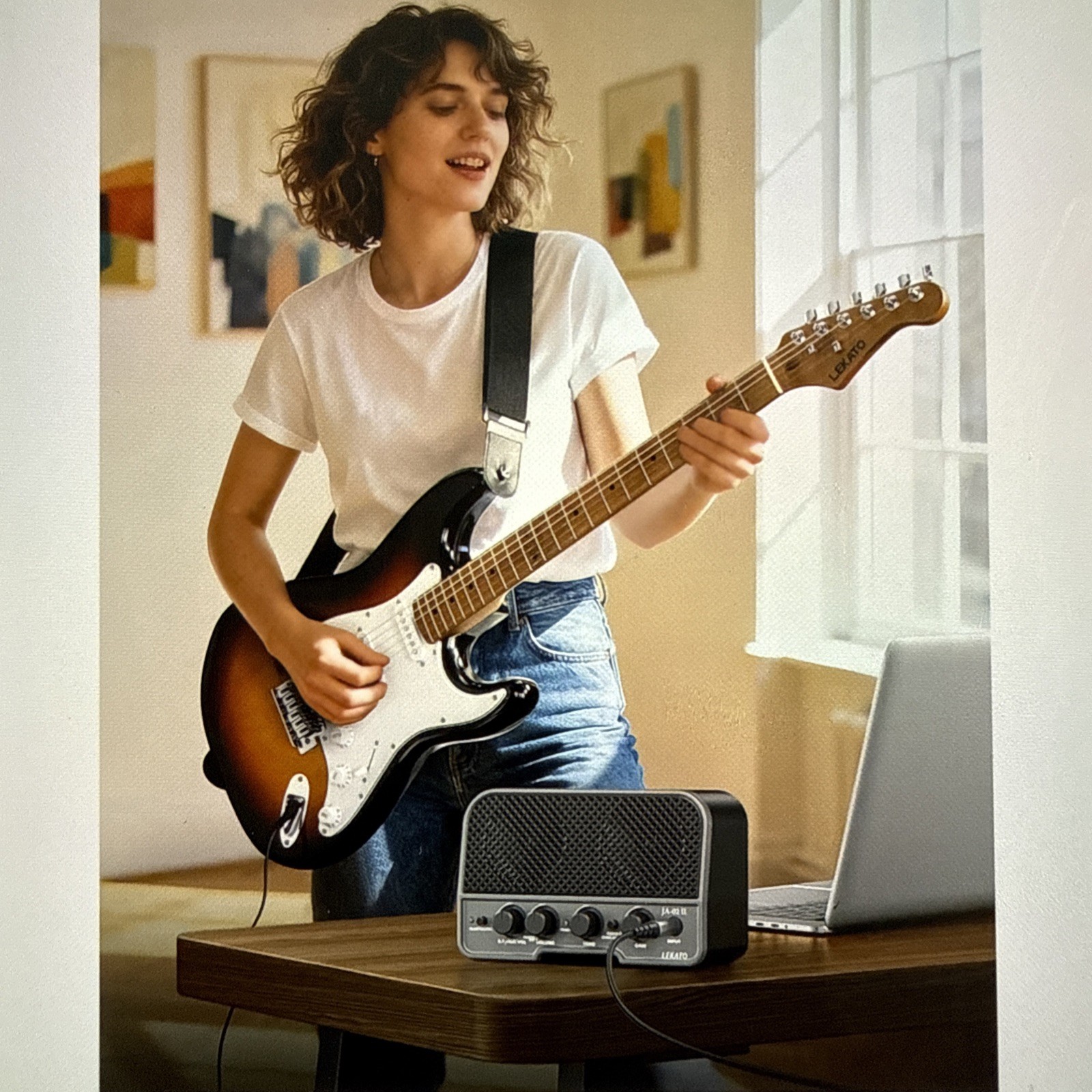 LEKATO 39 Inch HSS Electric Guitar Kit with 5w Mini Amp, Bag, Tuner, Capo, Strap