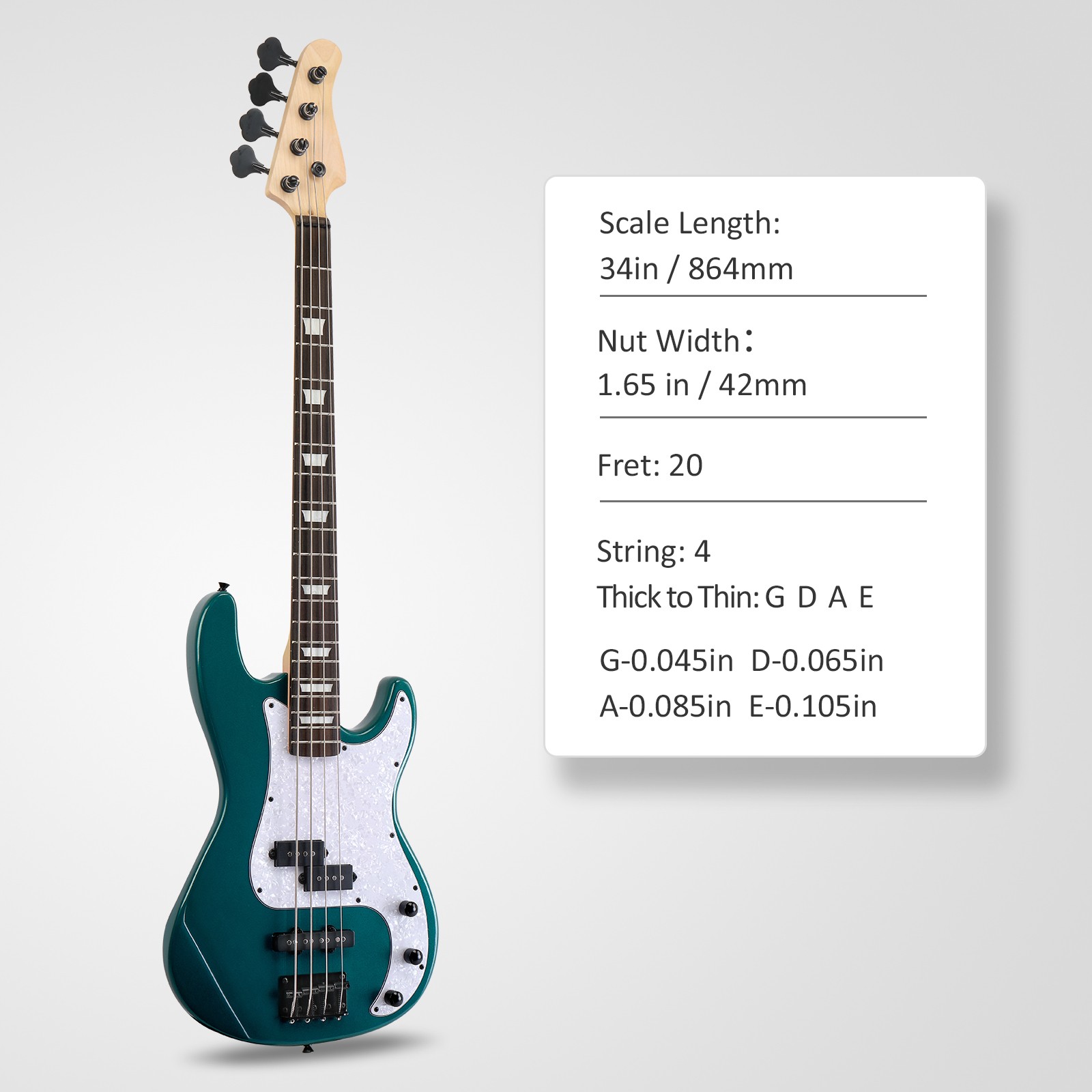 New 46 ” KP Bass Electric Guitar 20 Frets Basswood With Bag & 20W Speaker