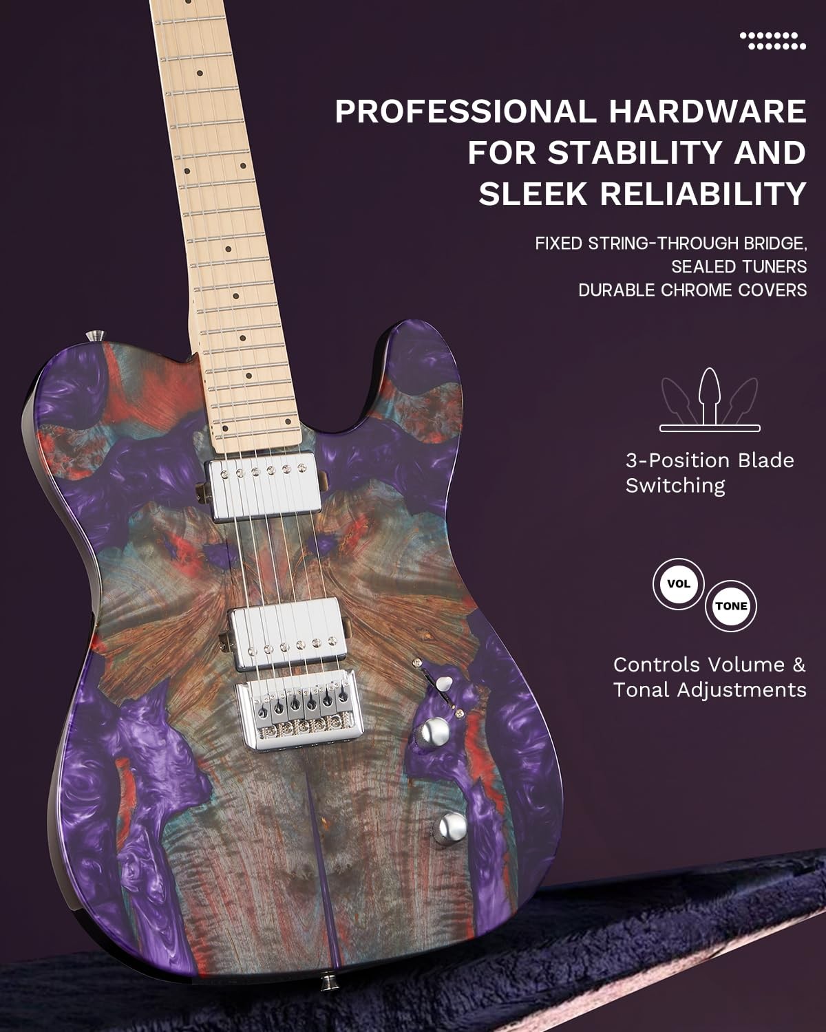 Electric Guitar, 24-Fret Maple Neck with Matte Finish, Glossy Top/Back, Dual …