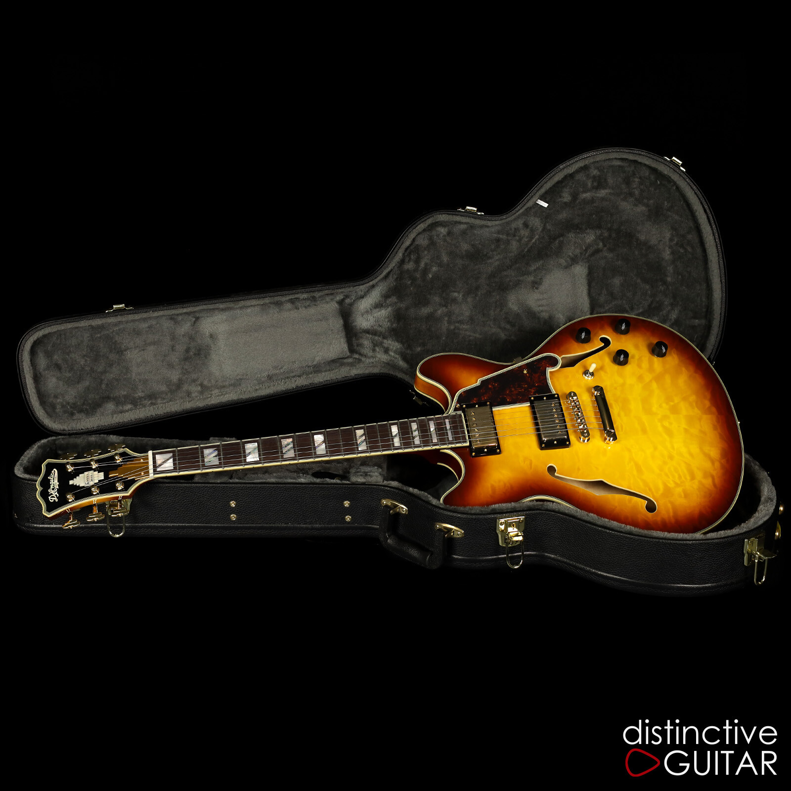 BRAND NEW D’ANGELICO EXCEL DC XT ICED TEA BURST QUILT TOP HH SEMI HOLLOW GUITAR