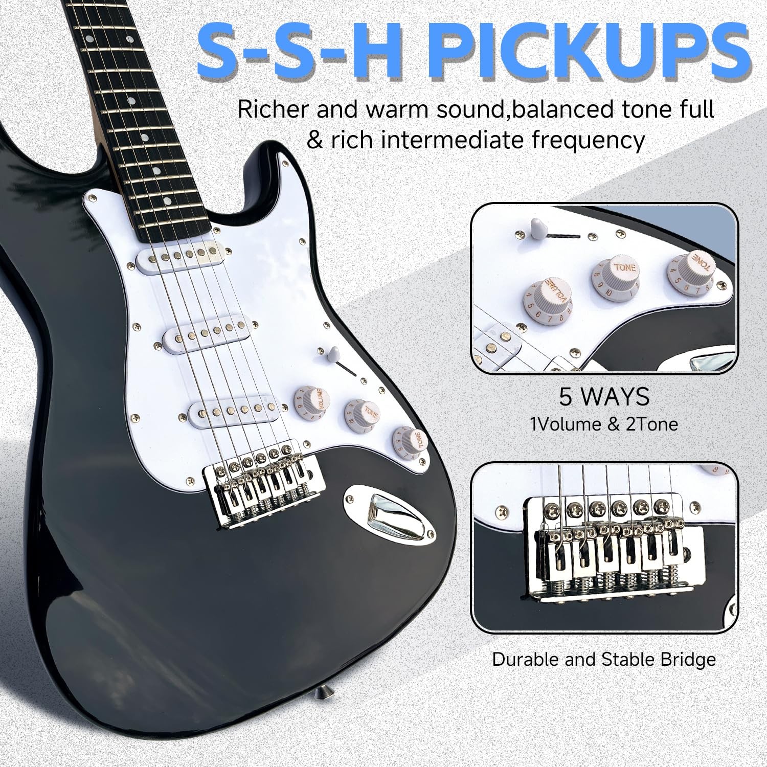 39in Full Size Beginner Electric Guitar Starter Kit w/Case, Strap, 20W Amp, S…