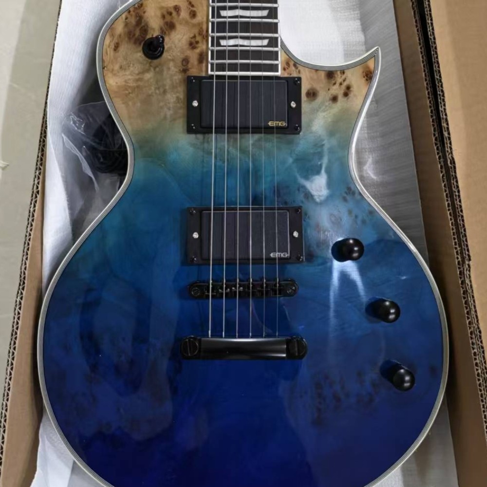 E-II Eclipse Burl Maple Blue Natural Fade Electric Guitar Active Pickups 6String