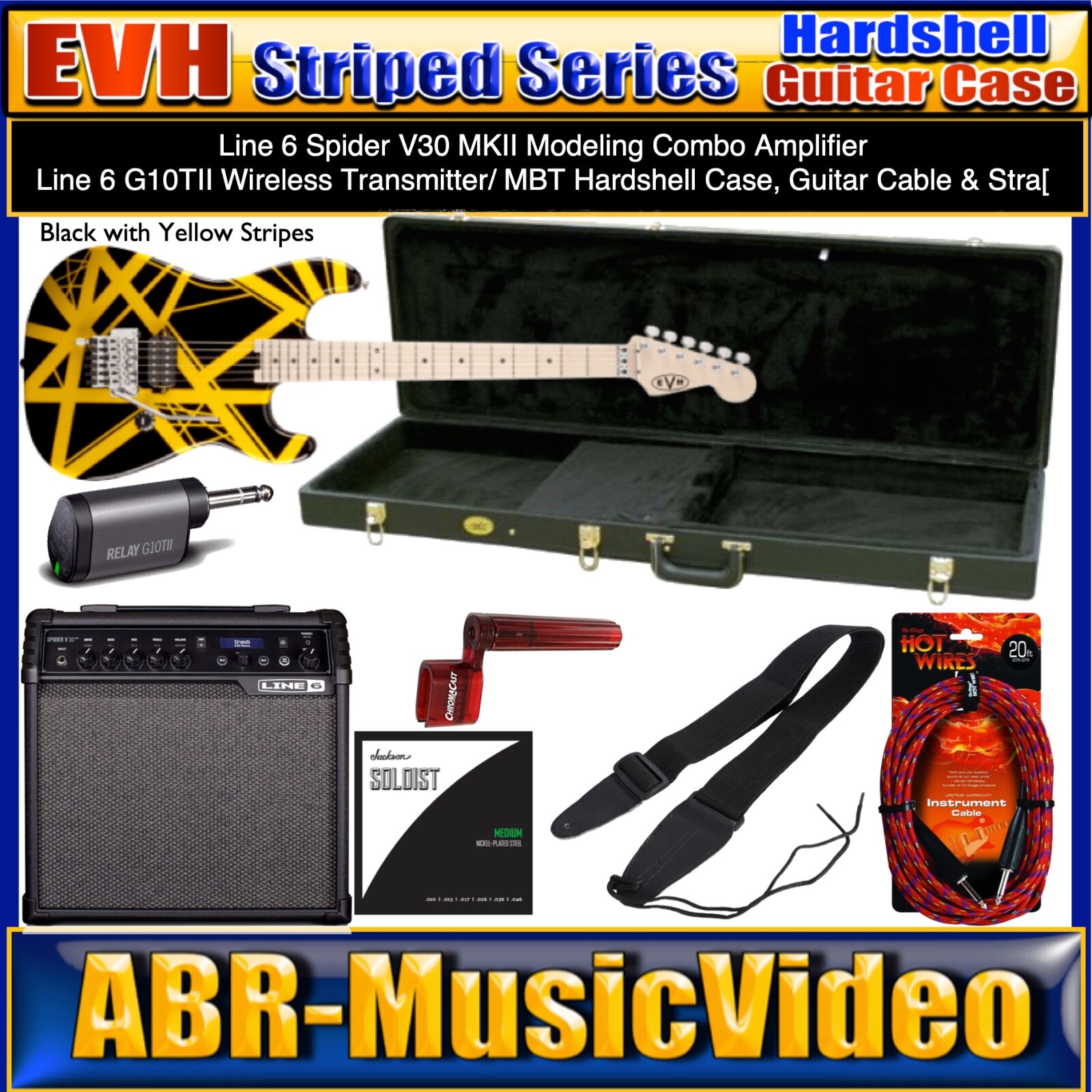 EVH Striped Series Guitar, Line 6 Spider V 30 MkII Amp & Relay G10TII Wireless