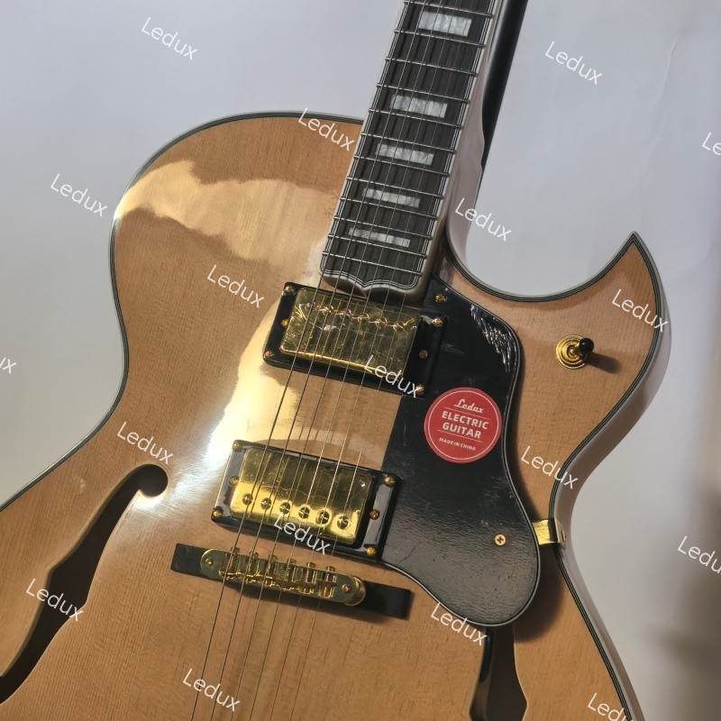 Custom Hollow Body Electric Guitar Bone Nut Archtop Soundboard Gold Fastshipping