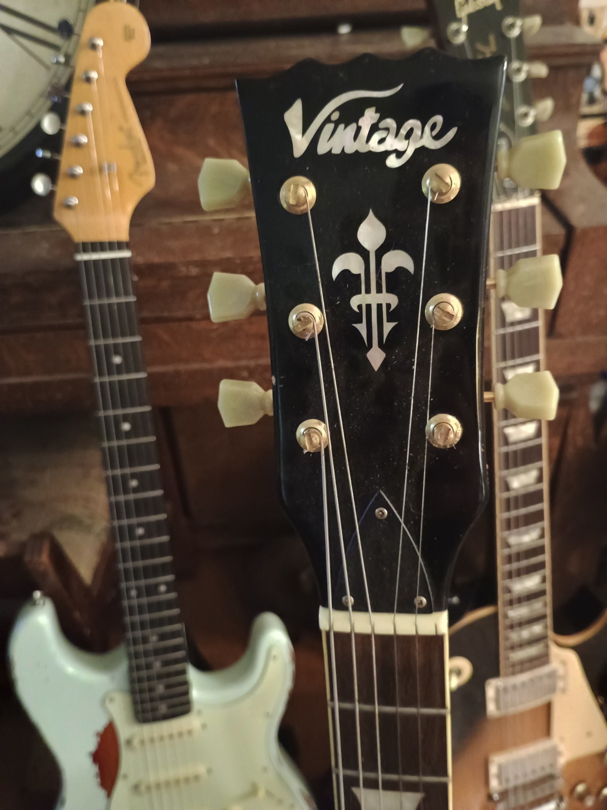 Vintage V100 Reissued Early Rare Pre-China Pearloid Headstock Sticker Serial