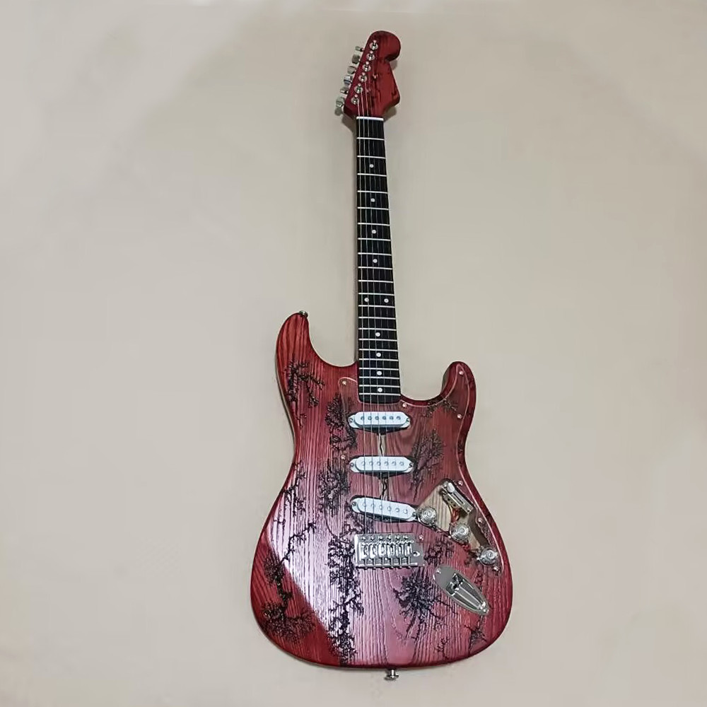 Ash ST Lightning Struck Wood Electric Guitar Rosewood Fretboard Red