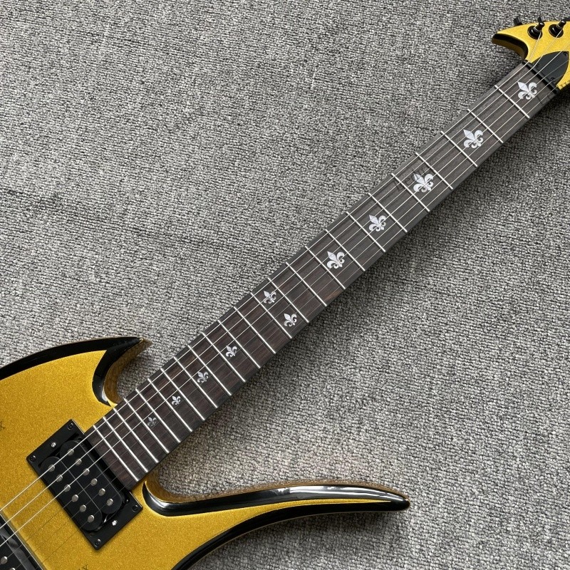 Solid Electric Guitar Stainless Fret Metallic Gold with Black Burst H-H Pickups
