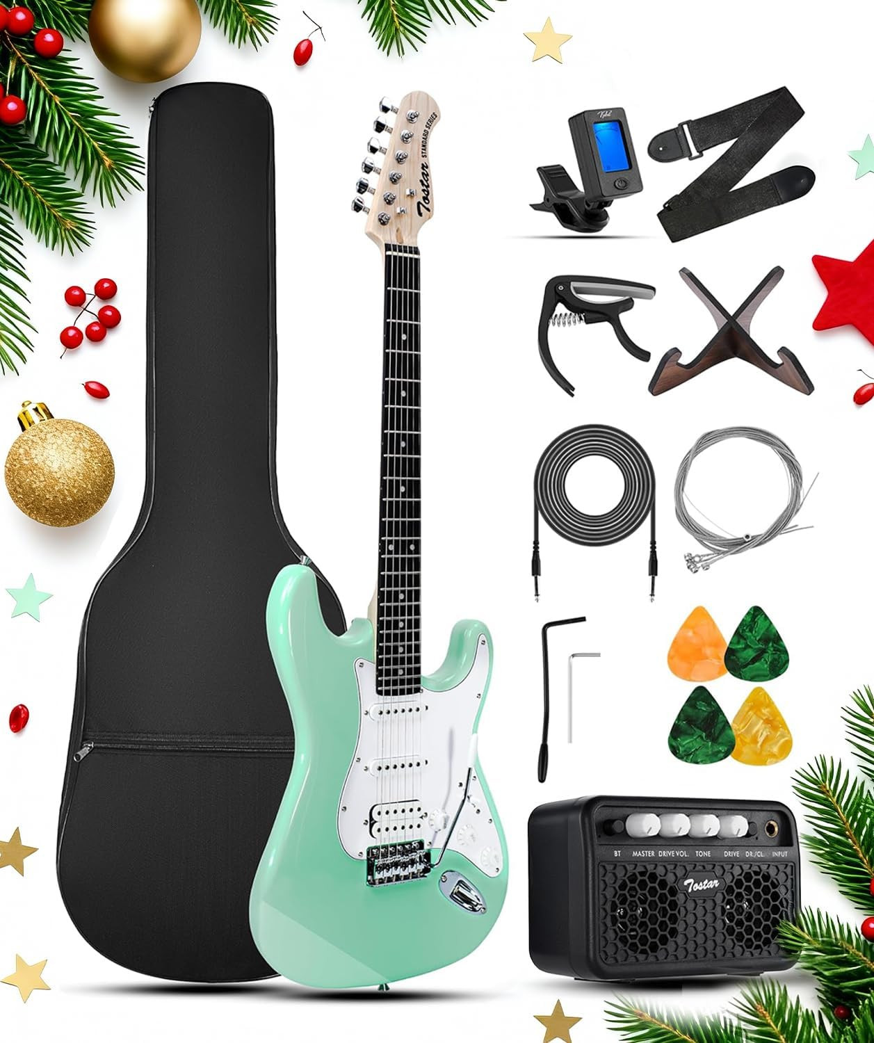 Electric Guitar Kit with Amp SSS Pickup Beginner Electric Guitar with Gig Bag,Ca
