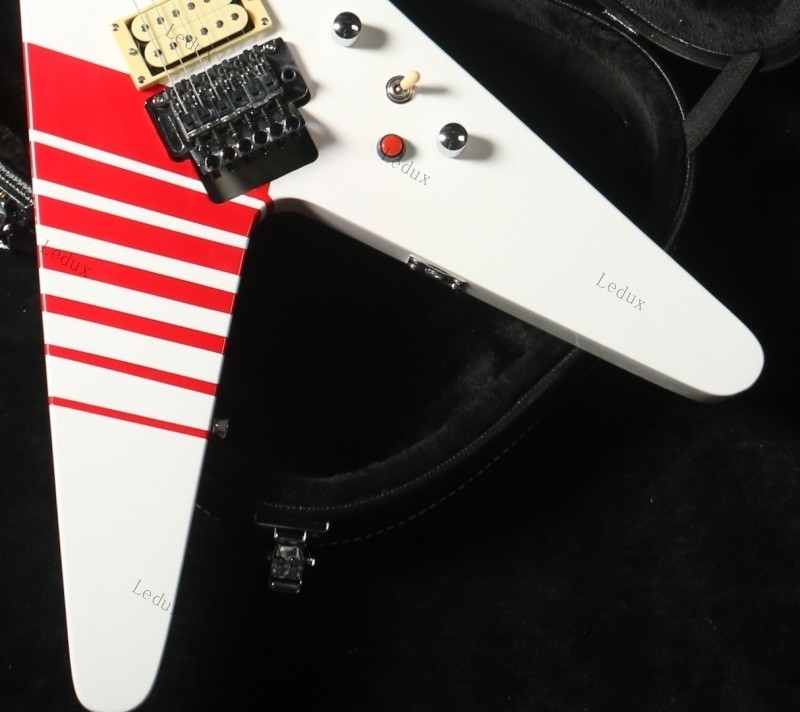 KV2 Buckethead Electric Guitar Tremolo Bridge White Red Strip guitar