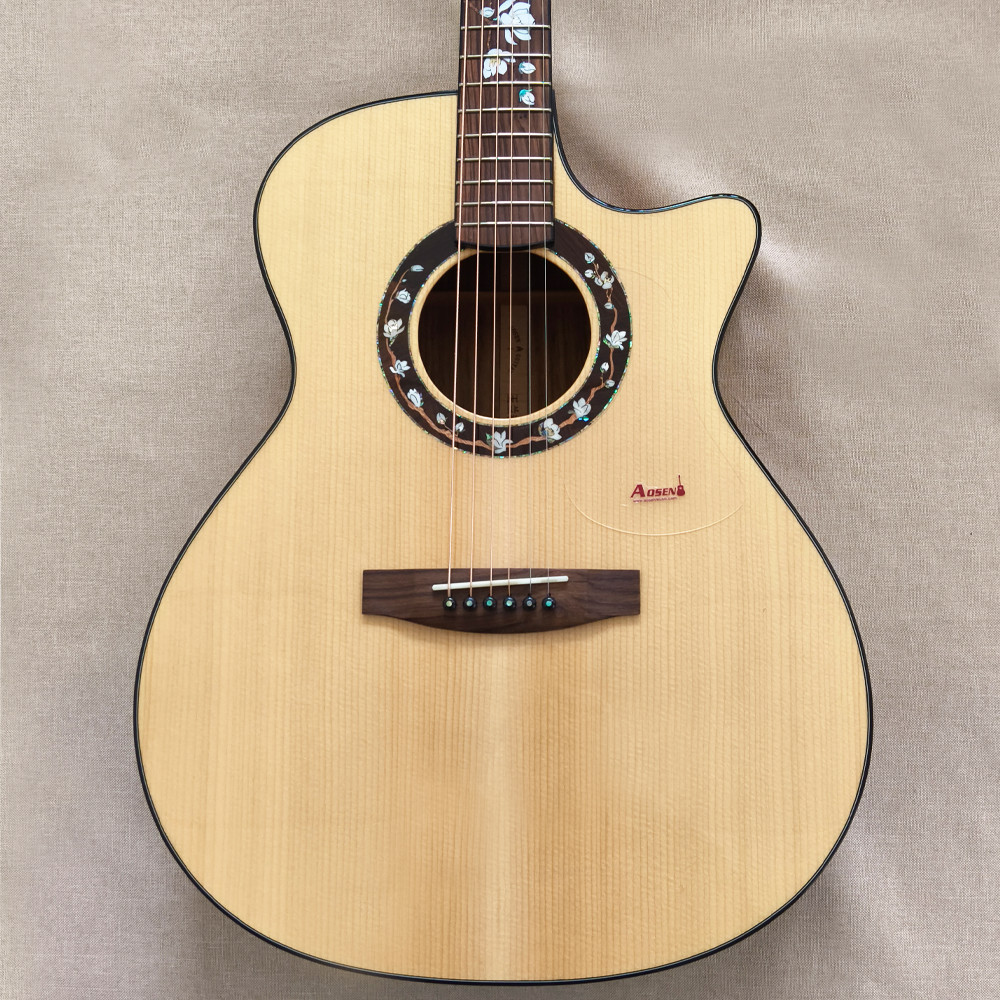 40″ Acoustic Guitar Engleman Wood Top Natural Gigbag Abalone Inlay Bone Nut