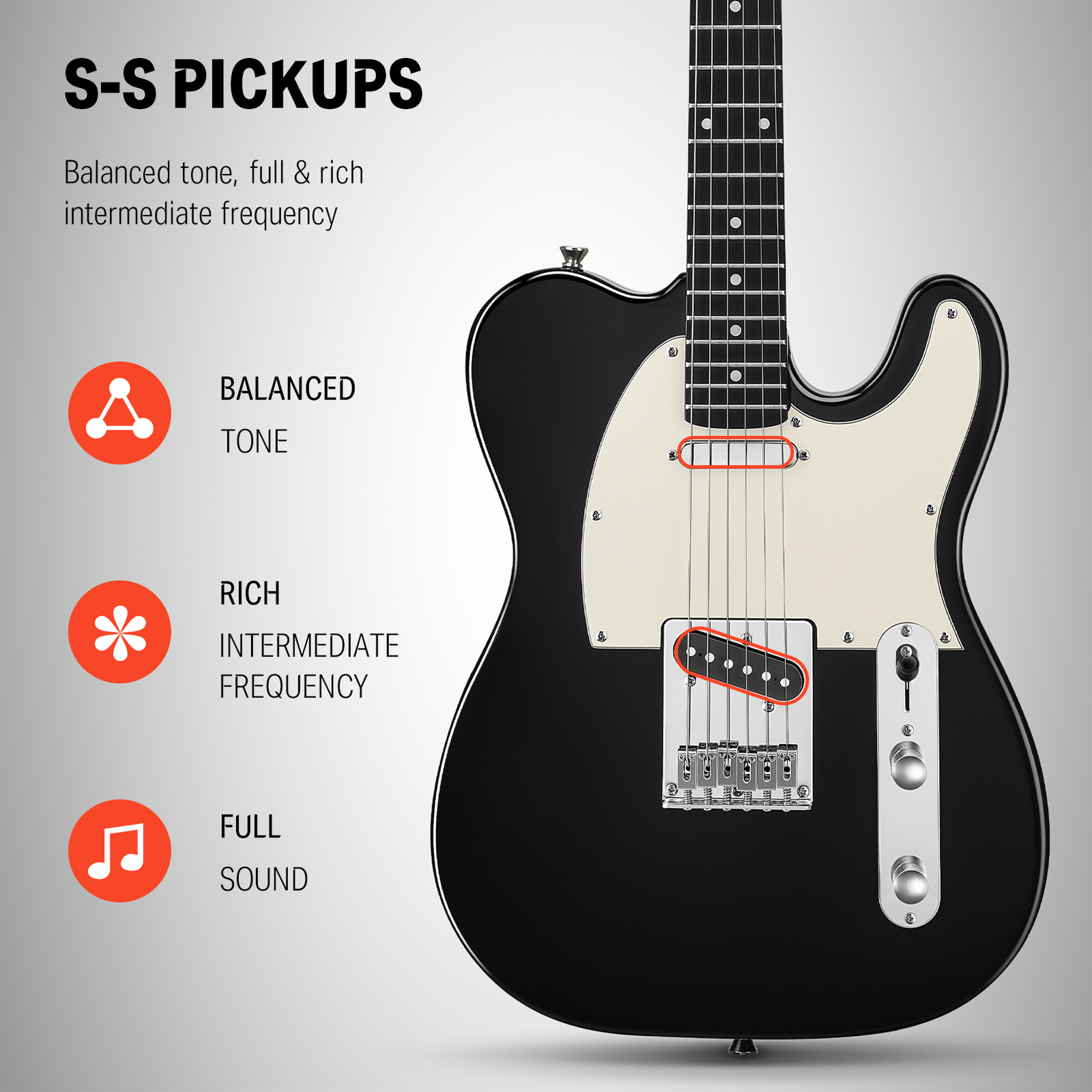 Donner DTL-100 Full Size Tele Electric Guitar Glossy Black Solid Body S-S Pickup