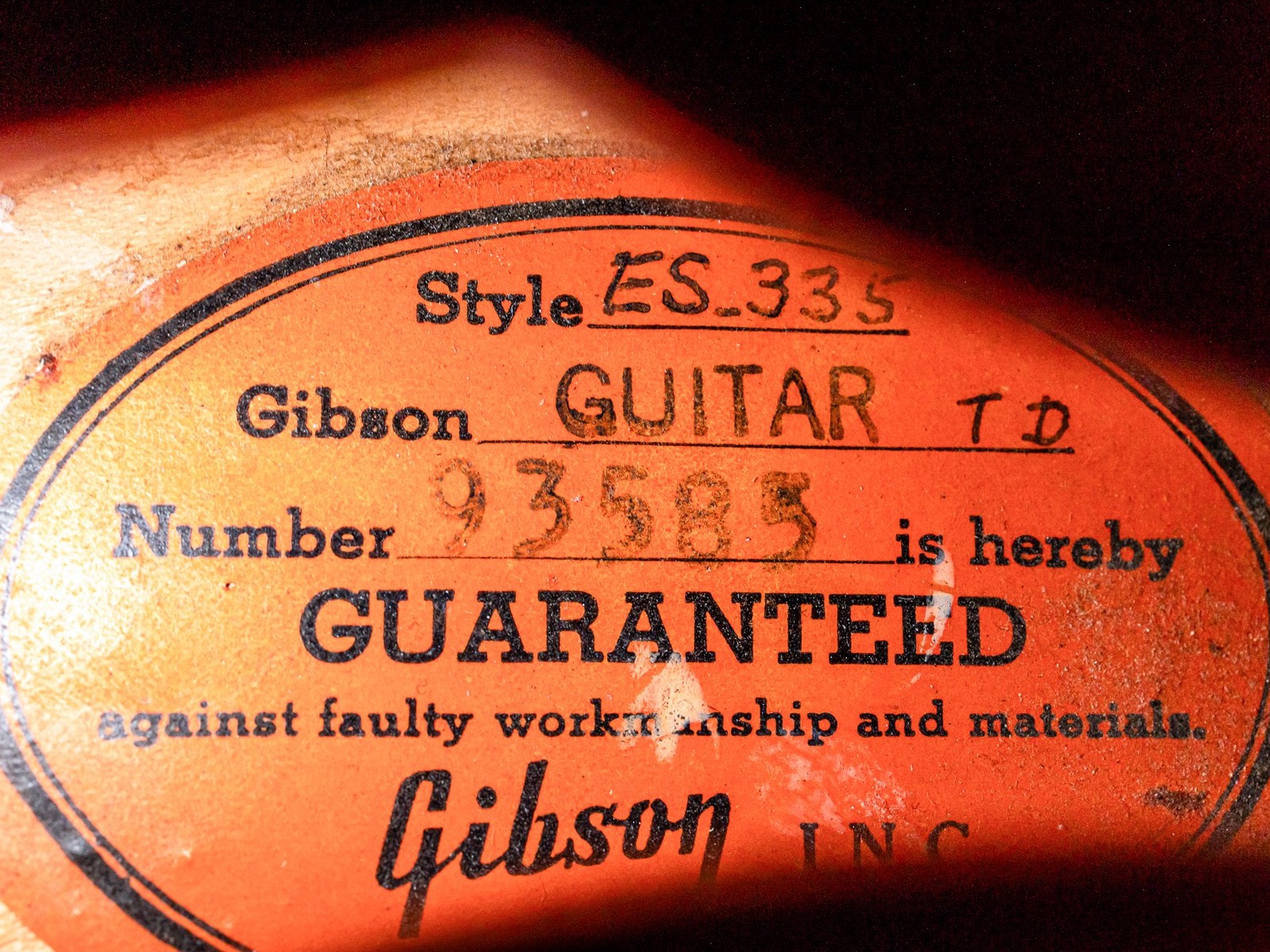 1962 Gibson ES-335 TDC Vintage Semi-Hollow Guitar w/ Bigsby, Pat # Pickups, Case