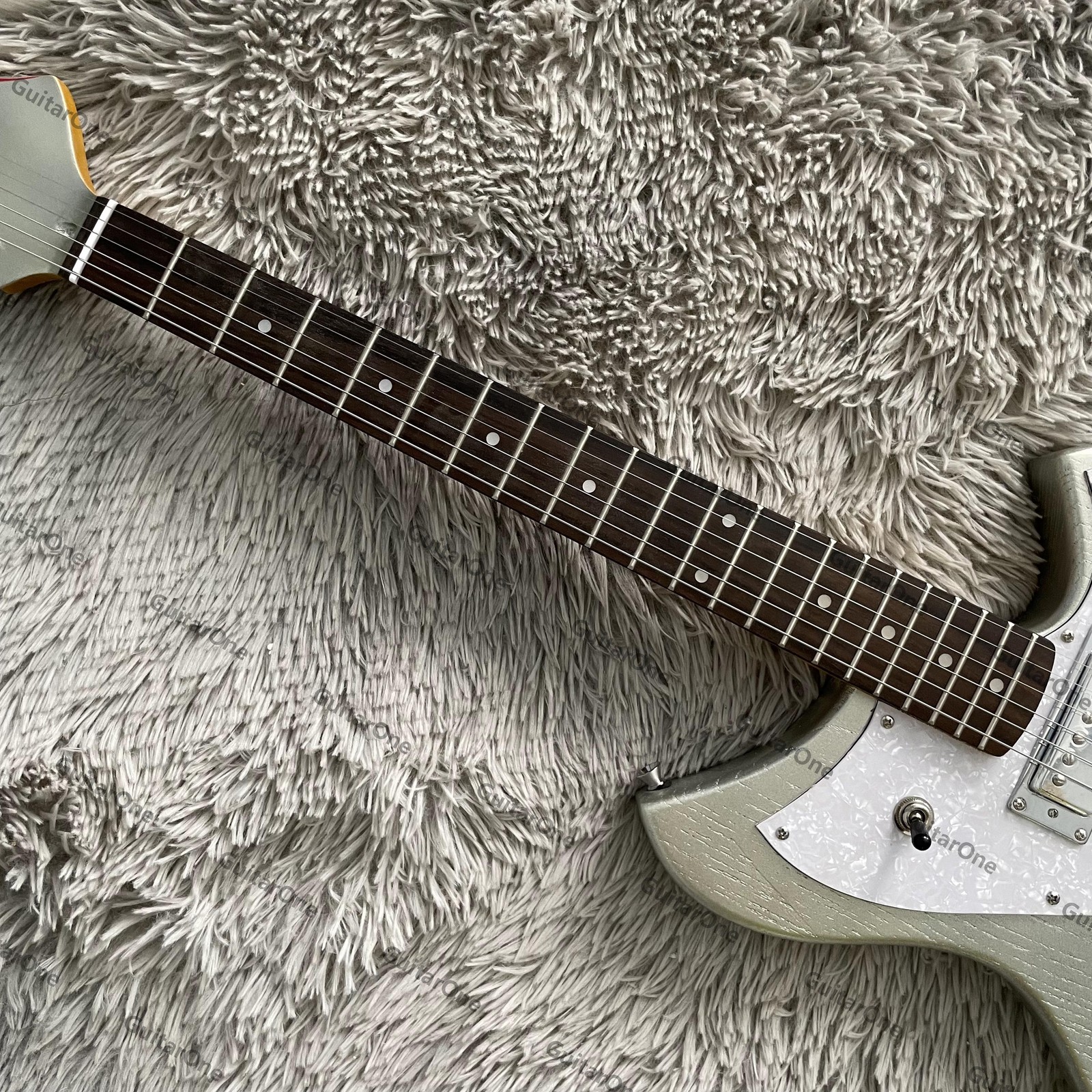 Solid Electric Guitar HH Pickups Red Stripe Pearl Pickguard Chrome Hardware