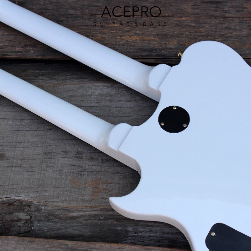 Acepro Double Neck White Electric Guitar Carved Top Abalone Custom Stem Inlays