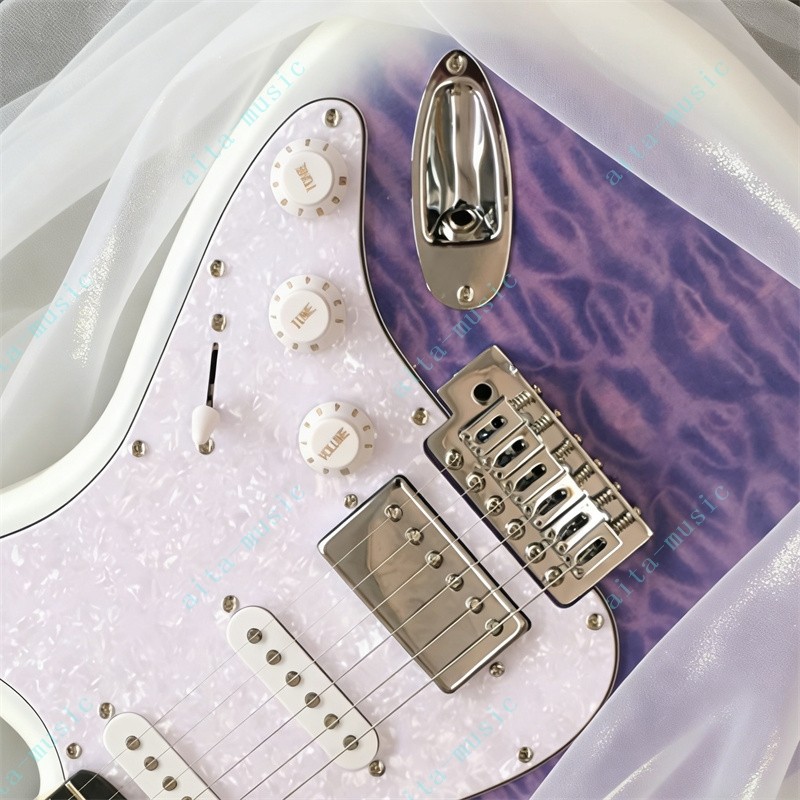 Custom Dreamy Purple Ice Flower Electric Guitar Quilted Maple Top S-S-H Pickups