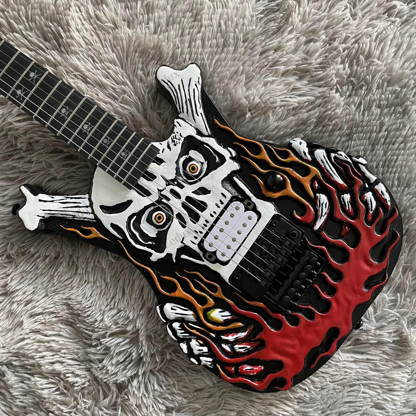 Skull Flame Graphic Solid Body Electric Guitar Stainless Steel Rounded Fret Edge