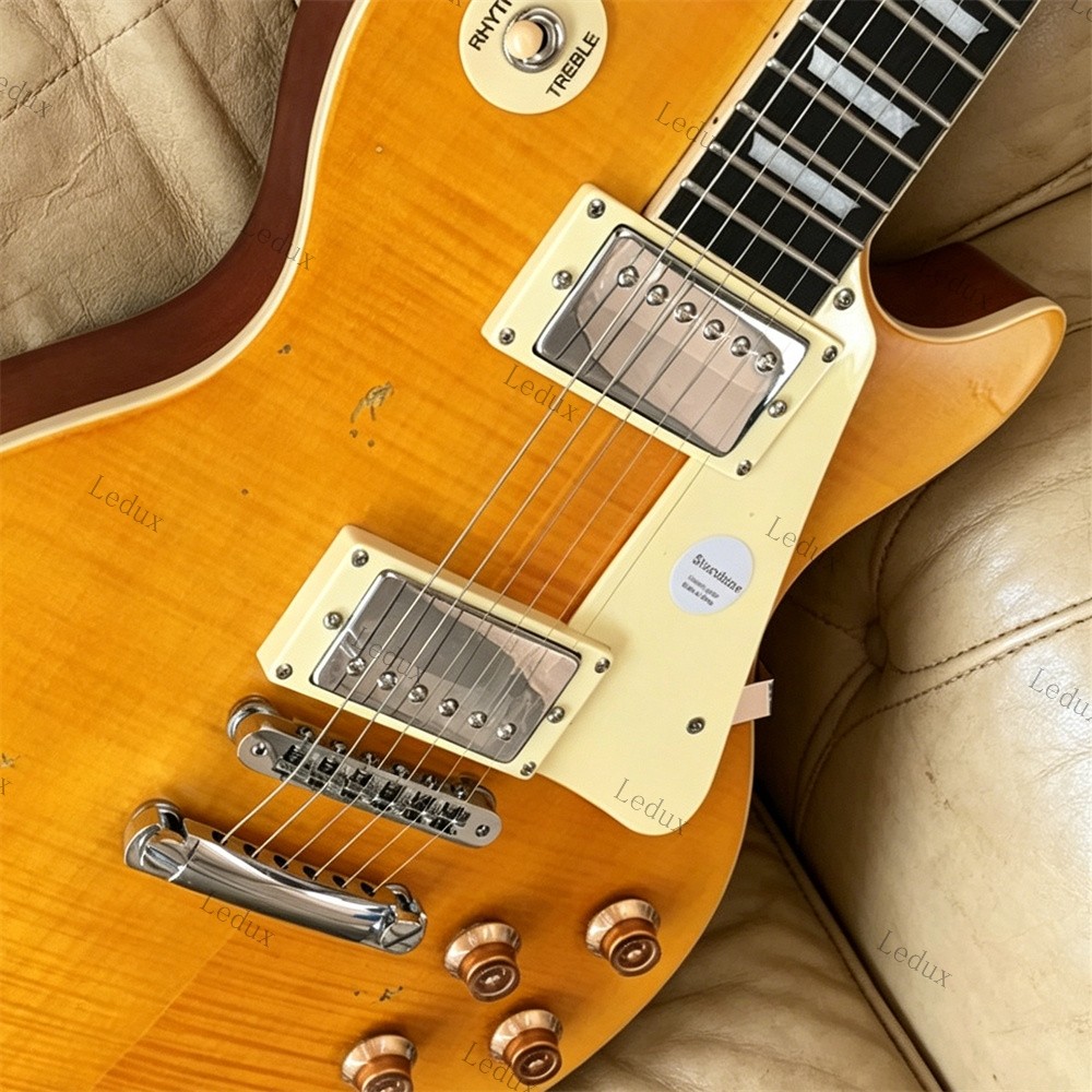 Solid Electric Guitar Adge Flamed Maple Top Veneer Bone Nut Yellow Unbranded