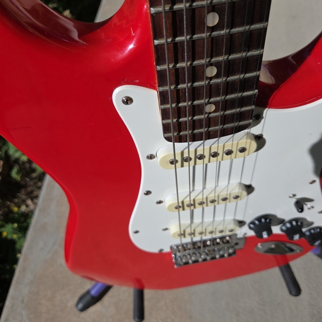 Excel Stratocaster style electric guitar 1980s musical instrument New Strings