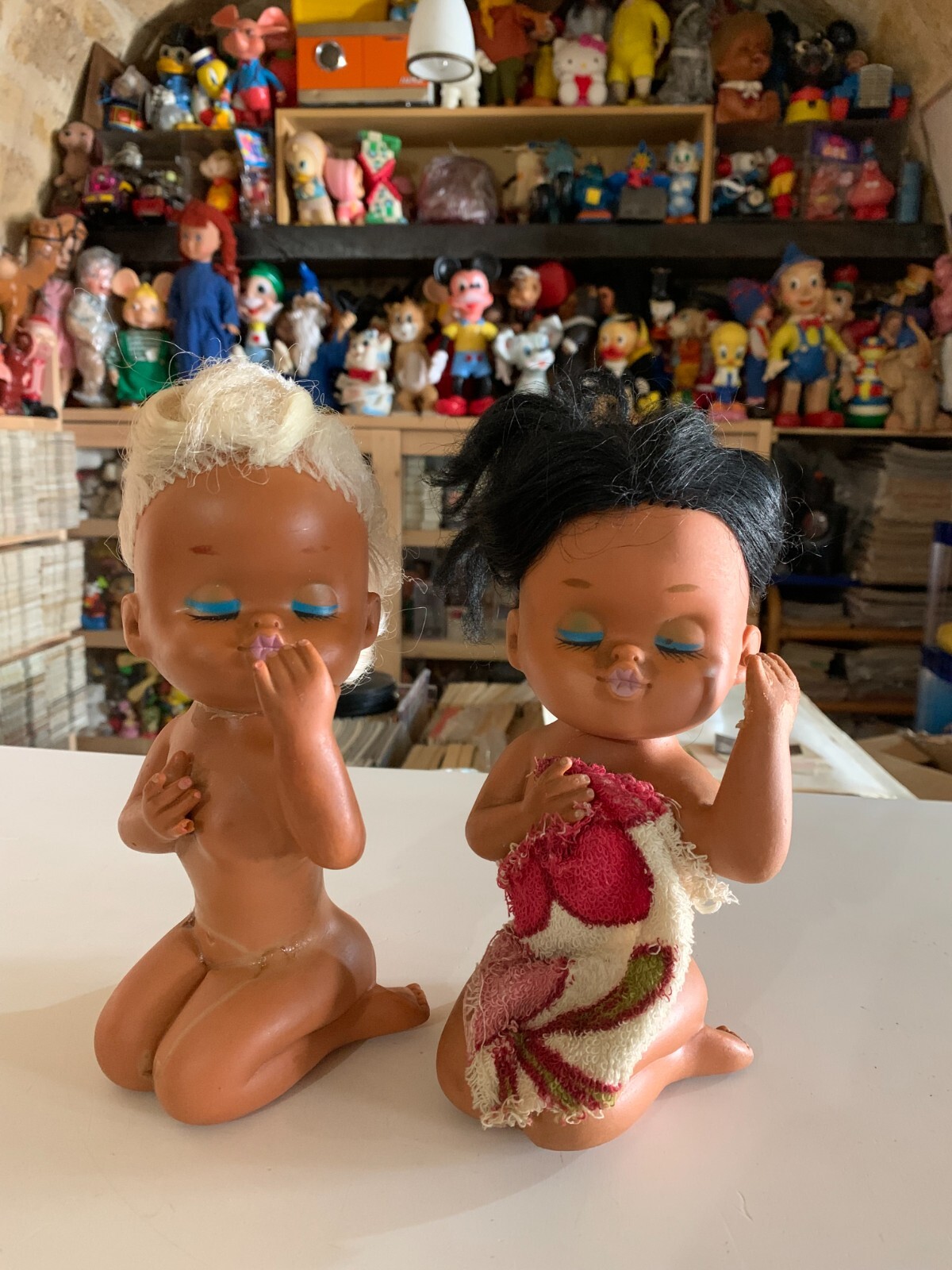 2x VINTAGE LARGE RUBBER TOY vinyl GIRL DOLL NAKED MADE IN HONG KONG 1970s