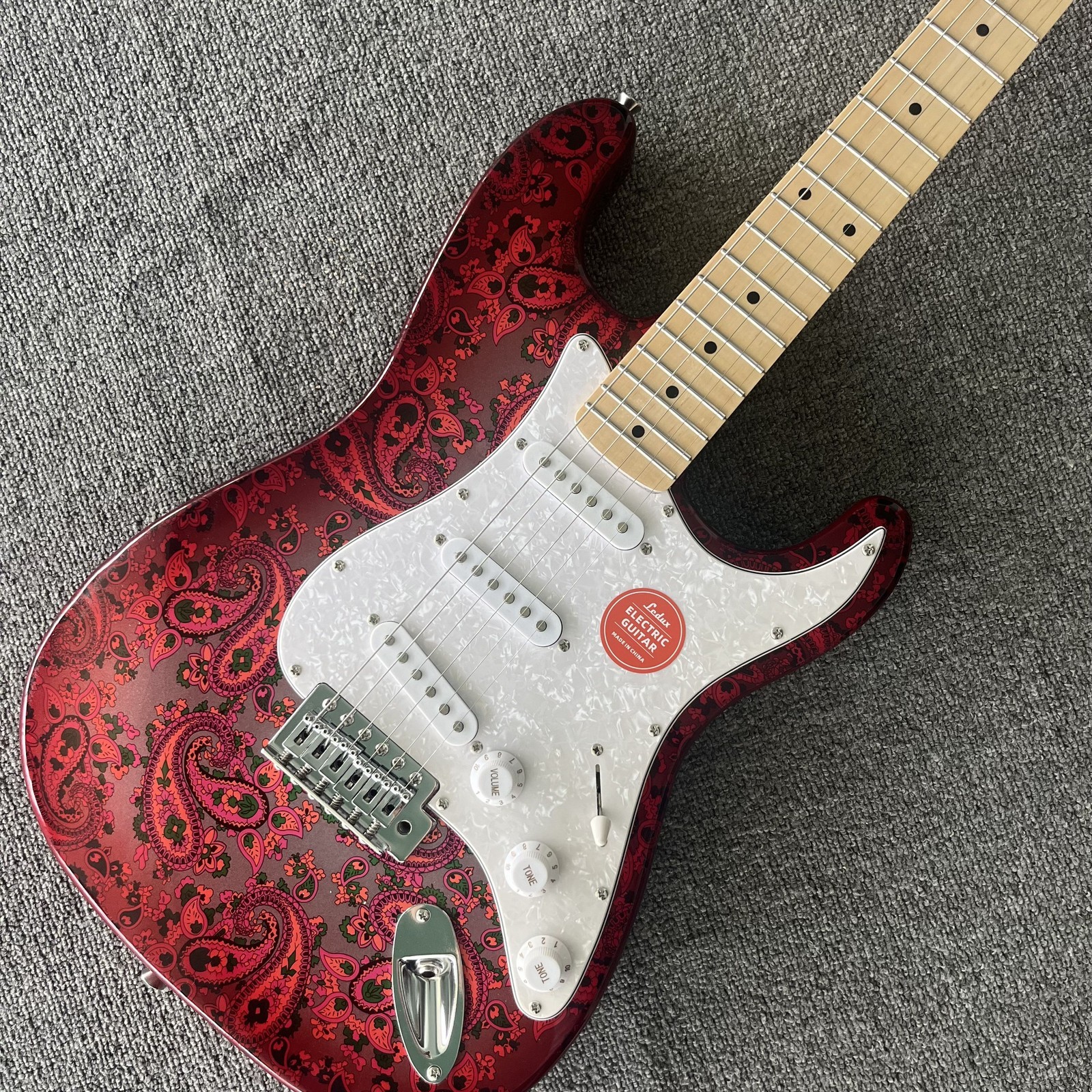 Red S-T Burst Paisley Electric Guitar Stainless Rounded fret Edge no logo