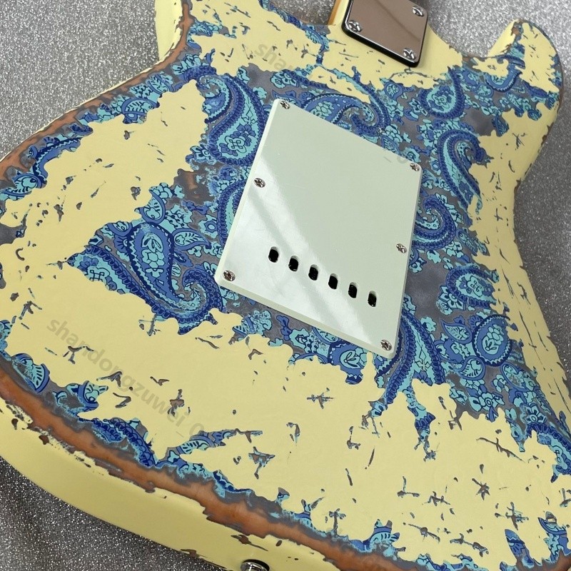 Aged Electric Guitar Bone Nut Stainless Rounded Fret Blue Paisley Free Shipping