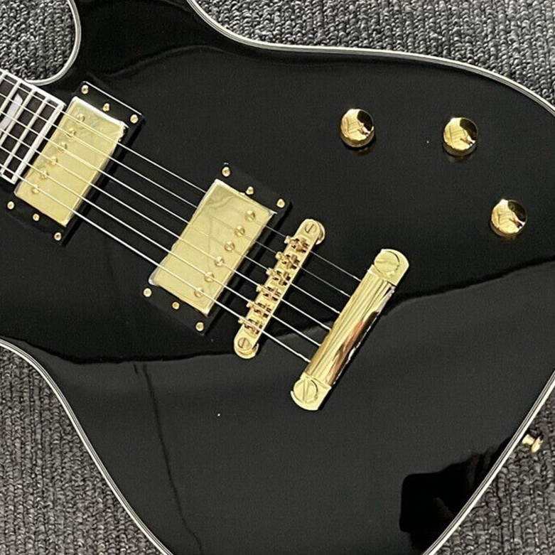 Custom Black TL Electric Guitar with Gold Hardware & Mahogany Body, HH Pickups
