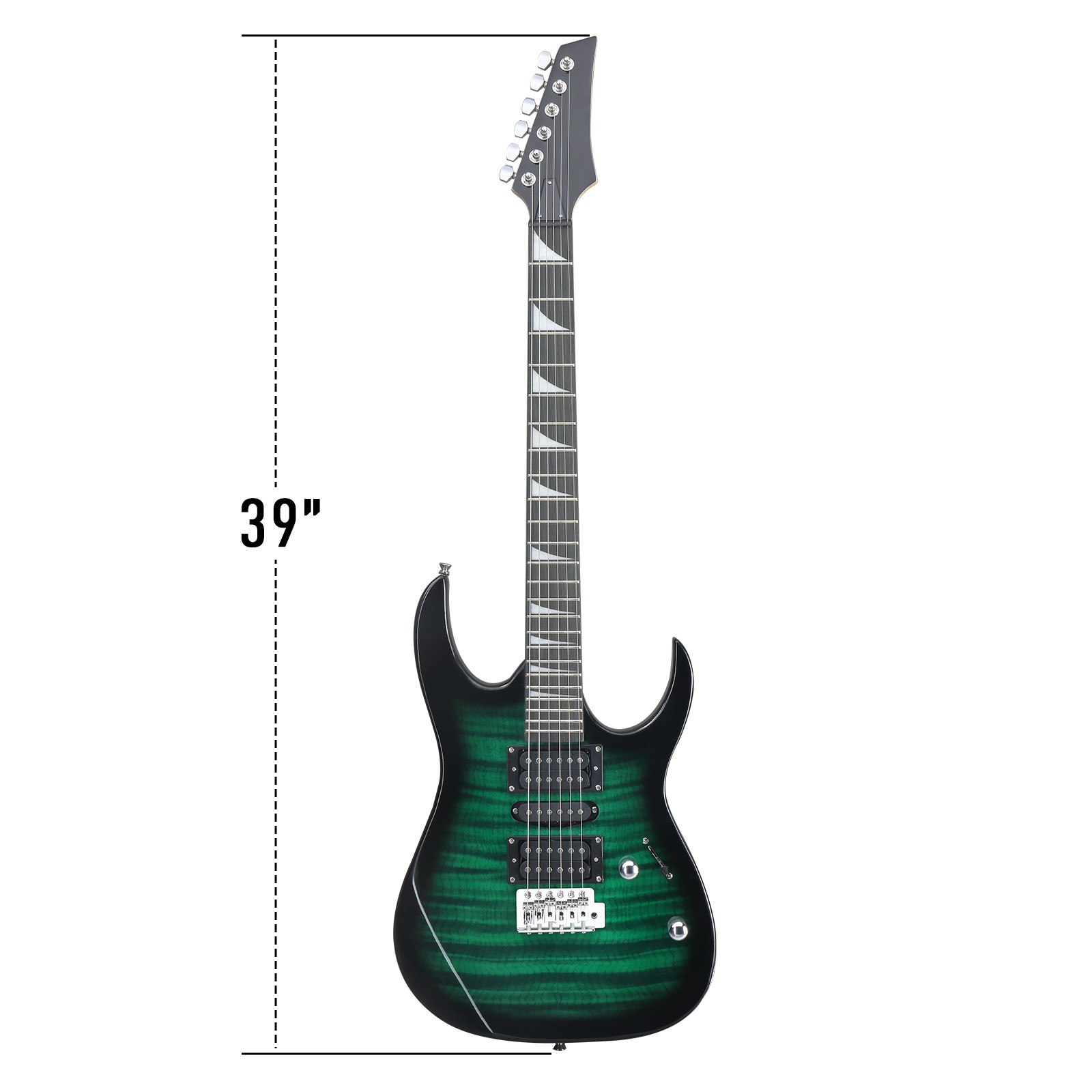 39in Electric Guitar HSH Pickups Black Complete Starter Kit Tiger-striped Green