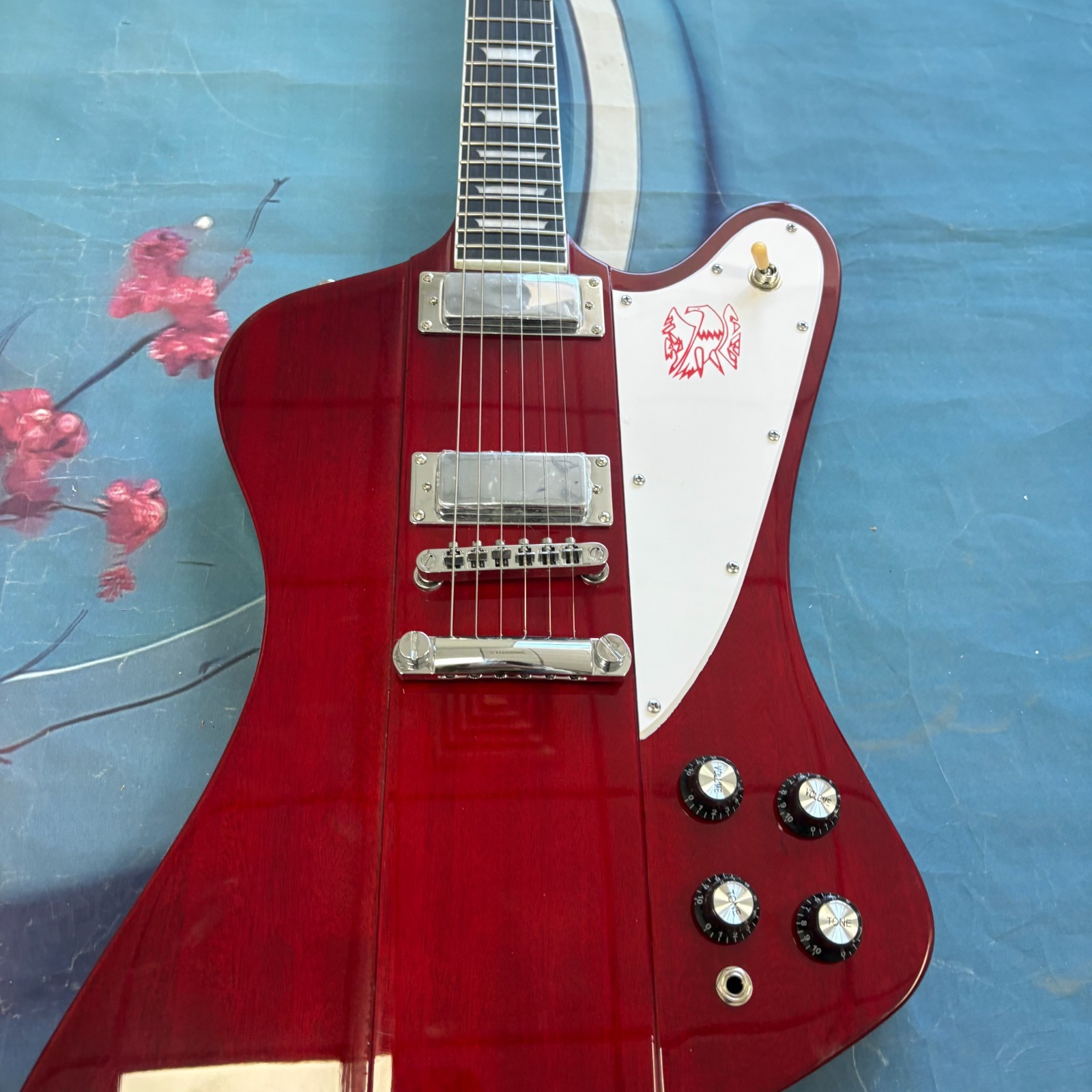 Custom Red Firebird Style Electric Guitar Rosewood Fingerboard Chrome Part