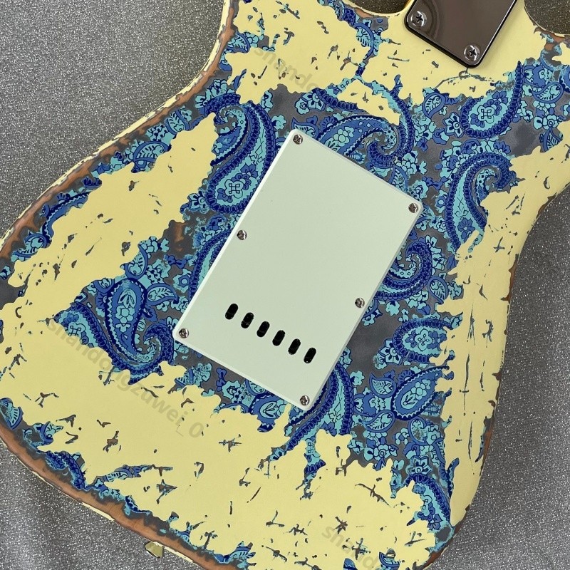 Aged Electric Guitar Bone Nut Stainless Rounded Fret Blue Paisley Free Shipping