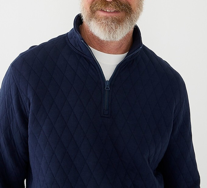 $69 NWT J. Crew quarter zip Large Navy quilted men’s cotton blend pullover shirt