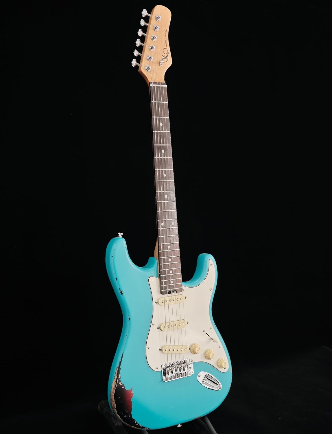 Relic S-Type Electric Guitar in Miami Blue, Stainless Steel Frets,Roasted Maple