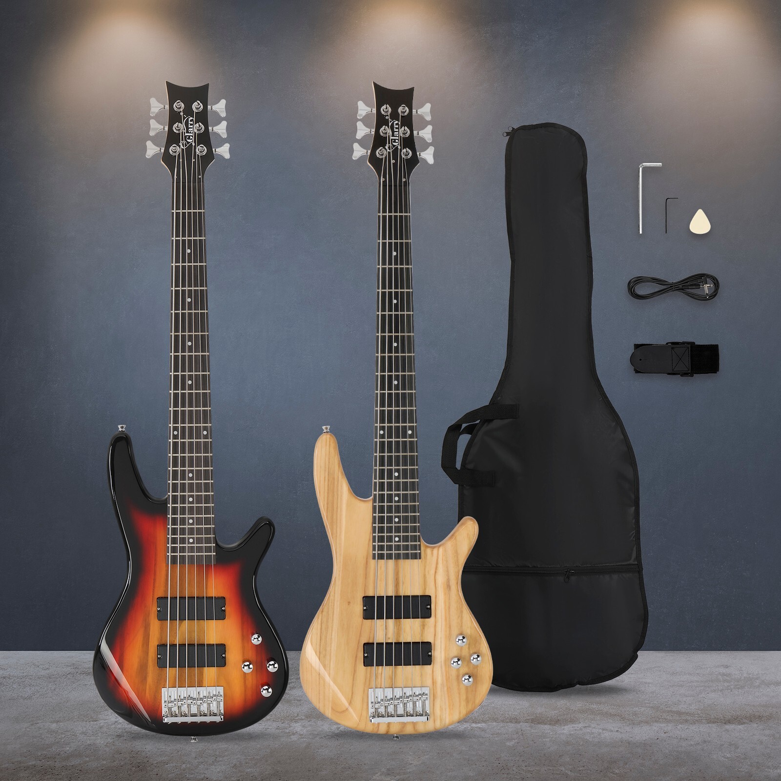 US 36″ Full Size GIB 6-String Electric Bass Guitar Sunset Color W/Bag Strap Pick