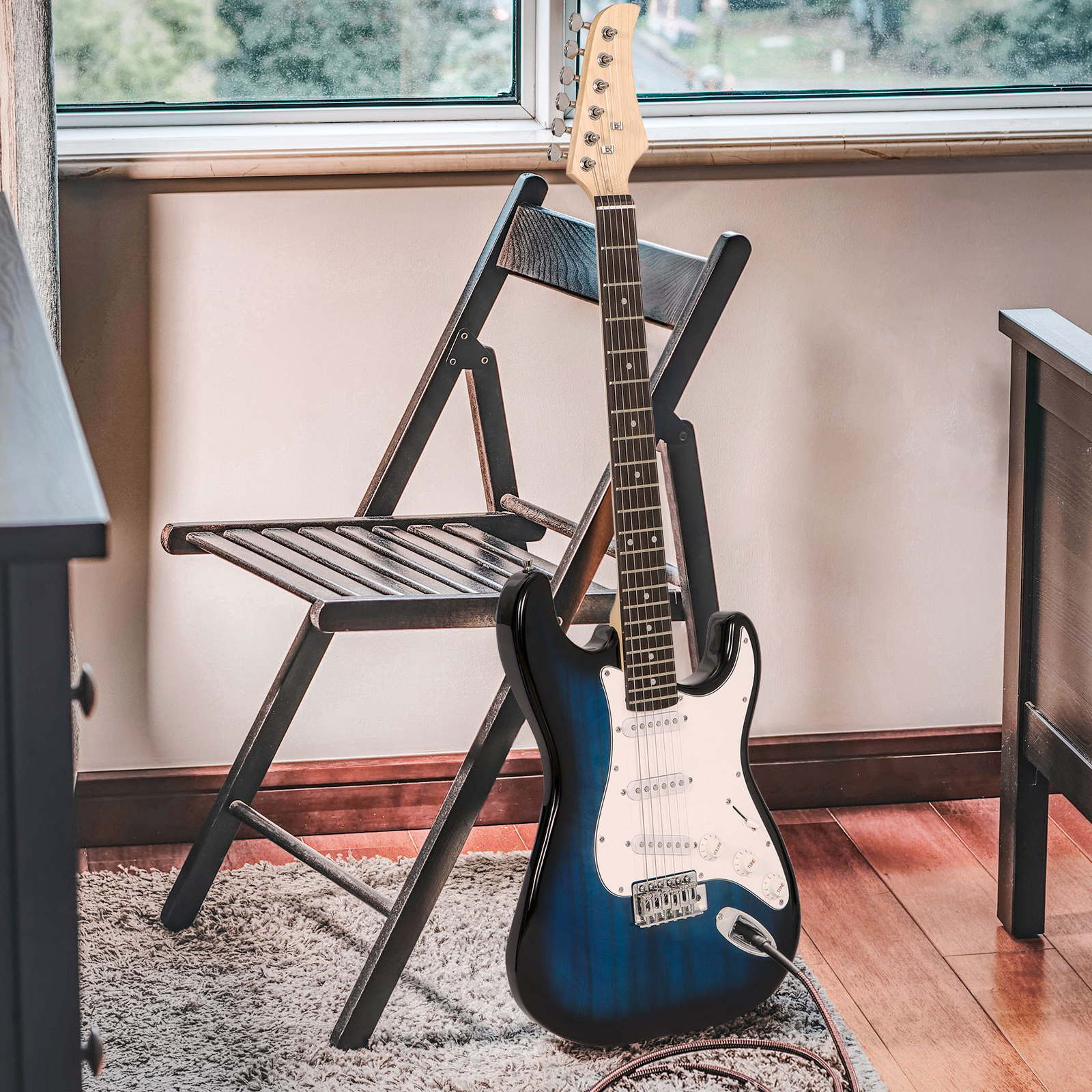 Blue Full Size Electric Guitar with Amp, Case and Accessories Pack Beginner