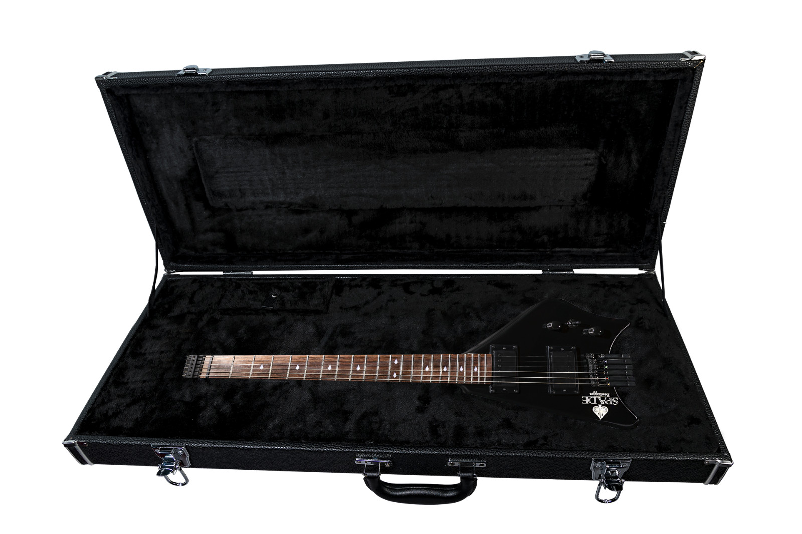 Bootlegger Guitar USA, Black Spade Headless, 24.75″ Short Scale with Hard Case