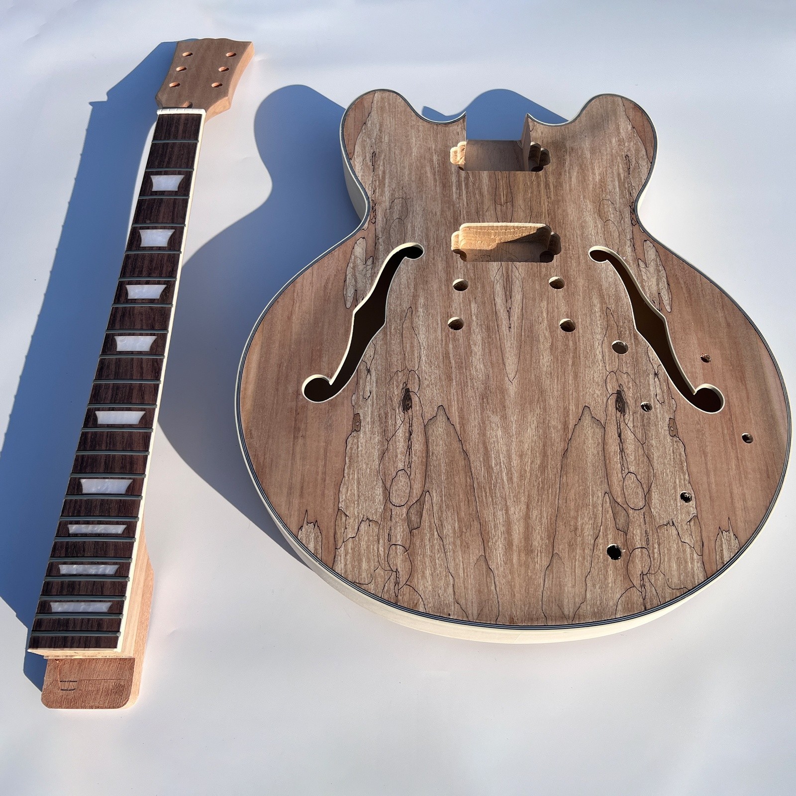 DIY Electric Guitar Kits Hollow Mahogany Neck Spalted Maple Top FREE SHIP