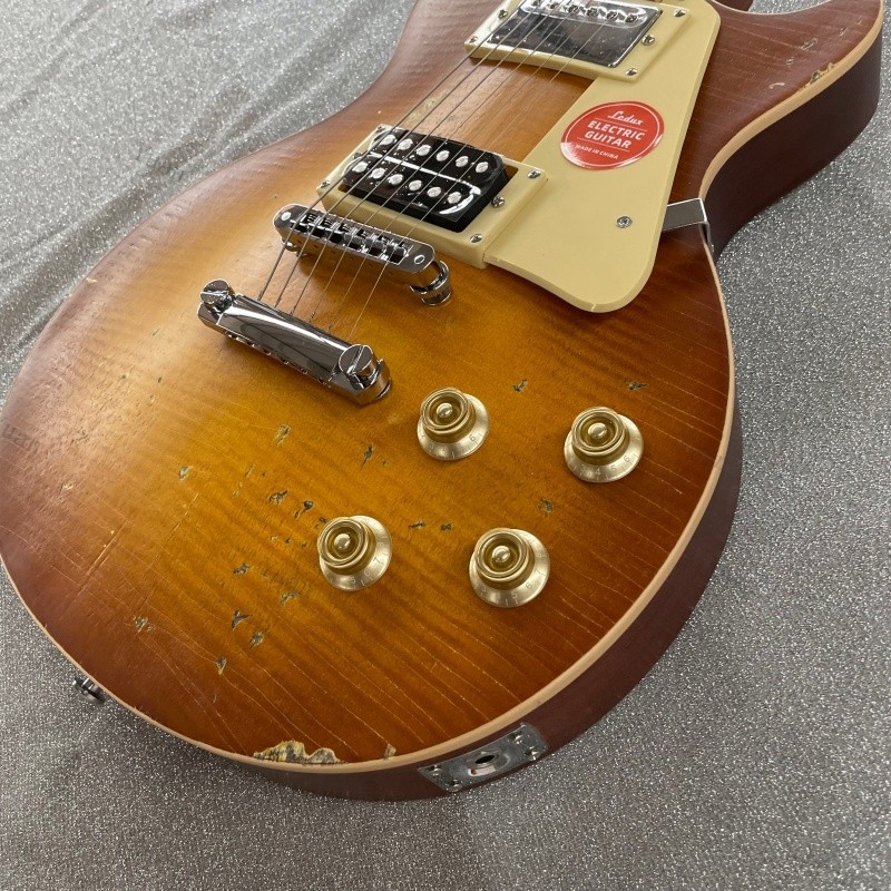 Honey Burst Heavy Aged Electric Guitar Bone Nut HH Pickups Chrome Hardware