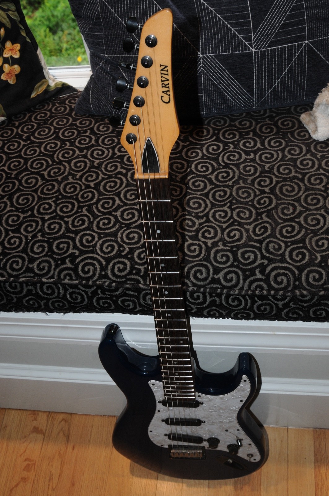 Carvin USA Bolt Strat Style Electric Guitar Translucent Blue Pearloid Pick Guard