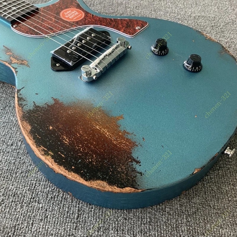 Solid Electric Guitar P-90 Pickup Stainless Rounded Fret Edge Adge Blue No Logo